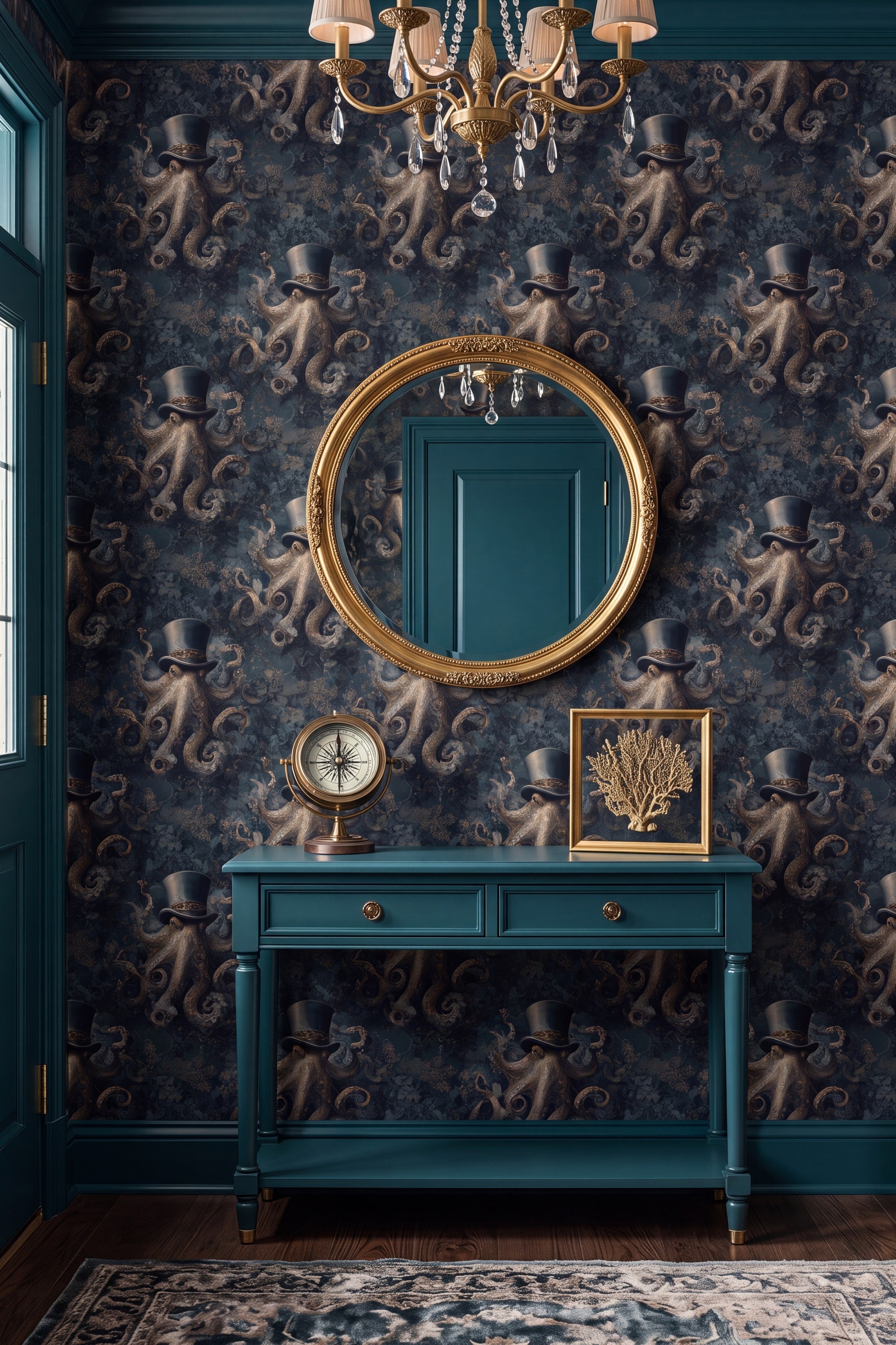 The Navigator wallpaper shown in an entryway