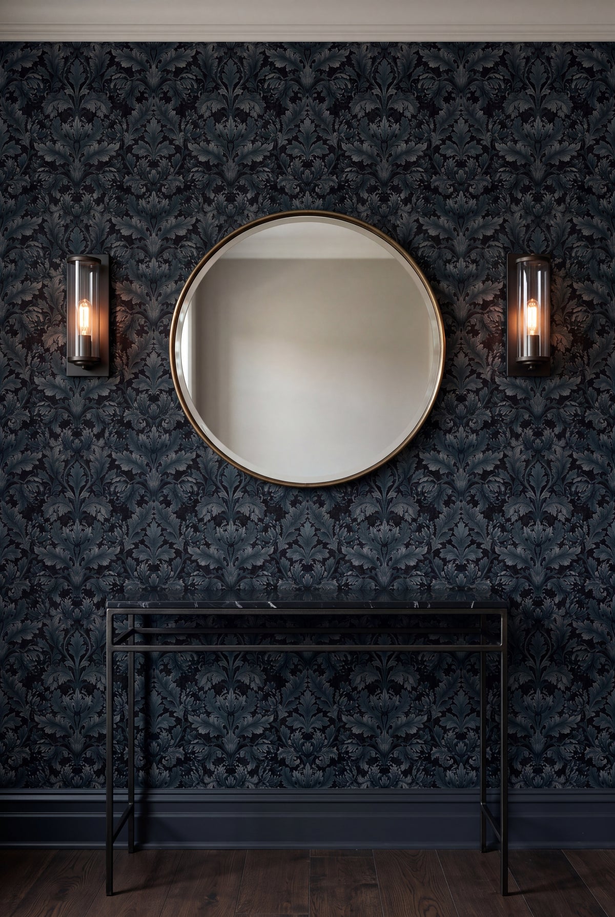 Slate Acanthus wallpaper shown in an accent wall