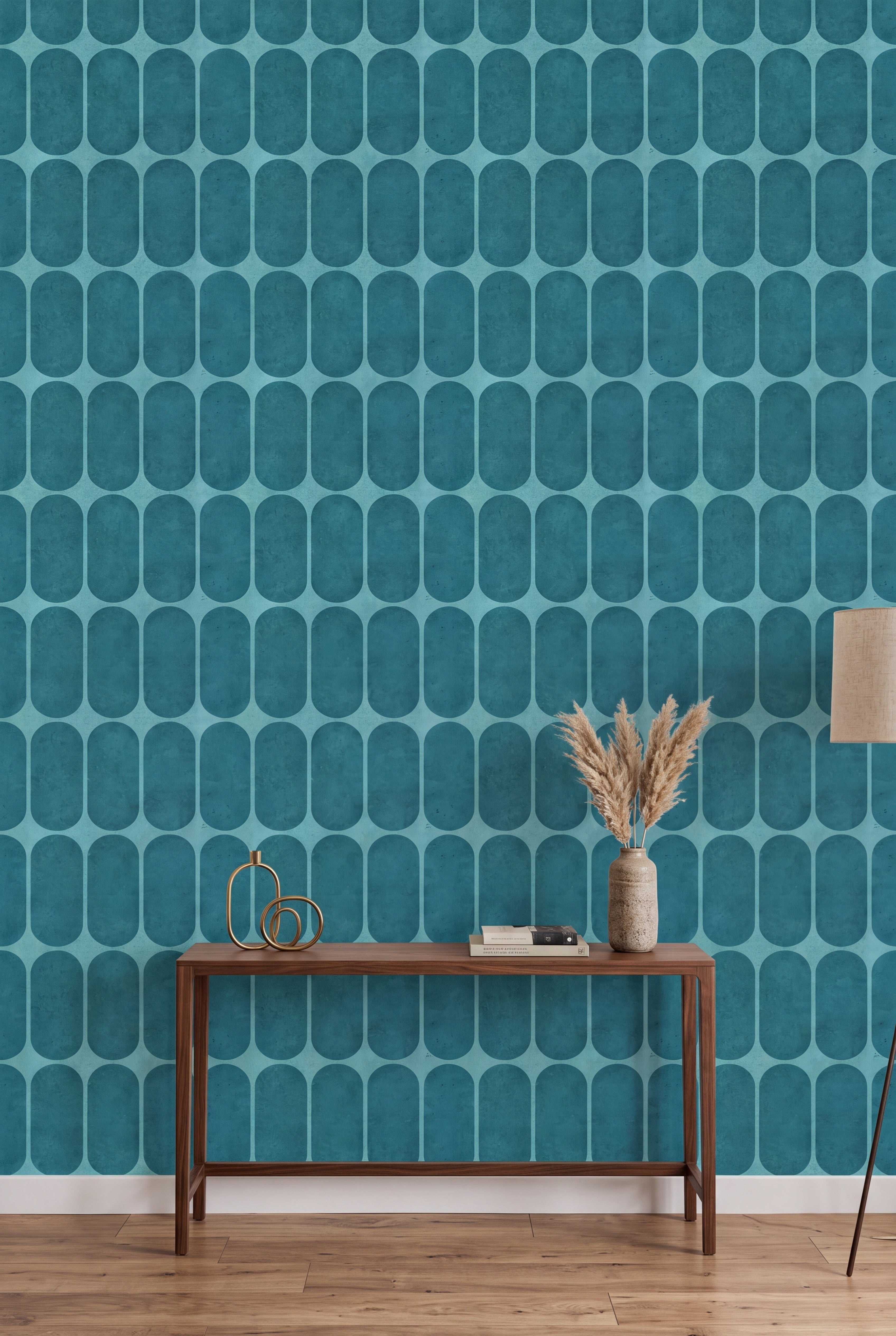 Lagoon Arcade wallpaper shown in an accent wall