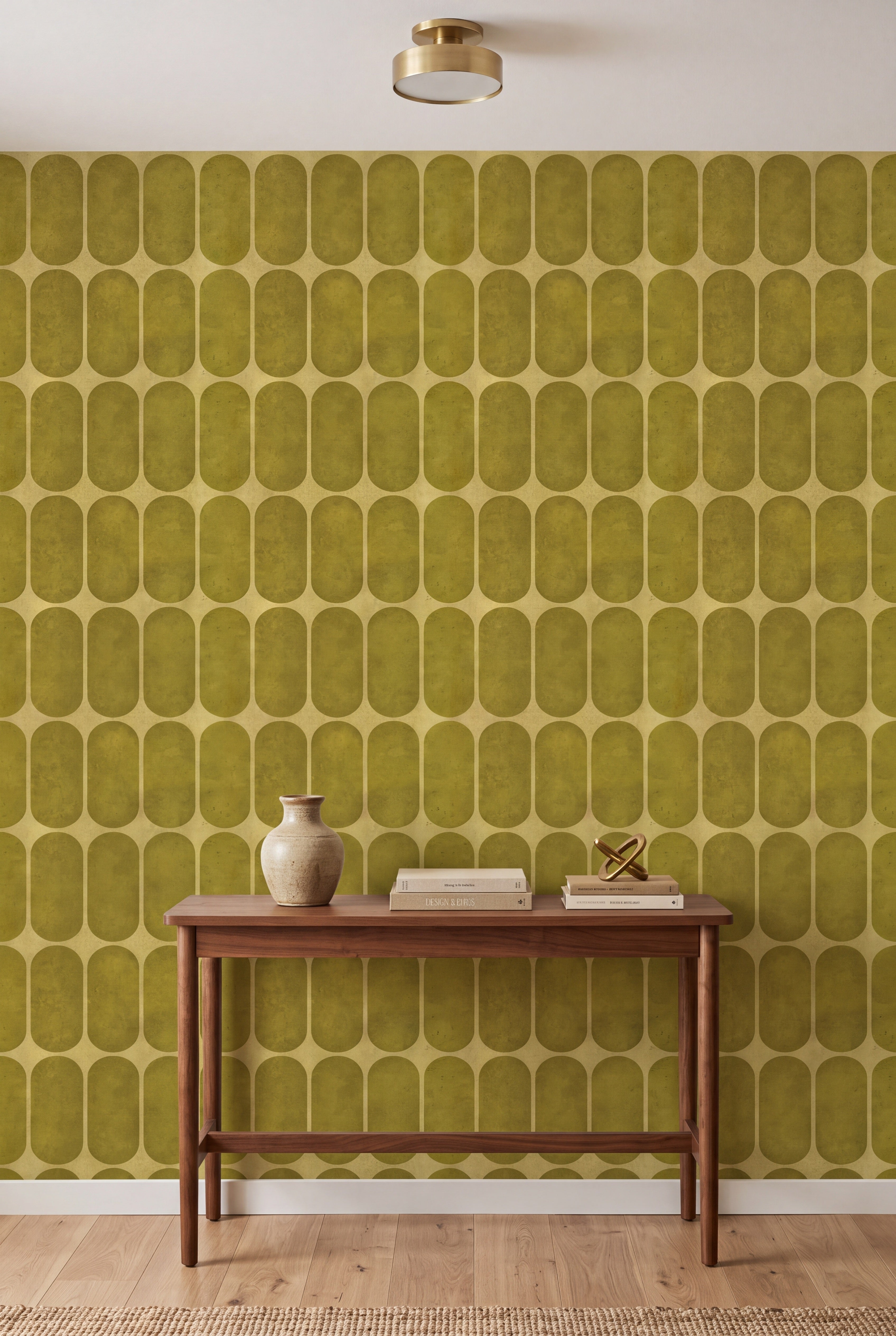 Citron Arcade wallpaper shown in an accent wall