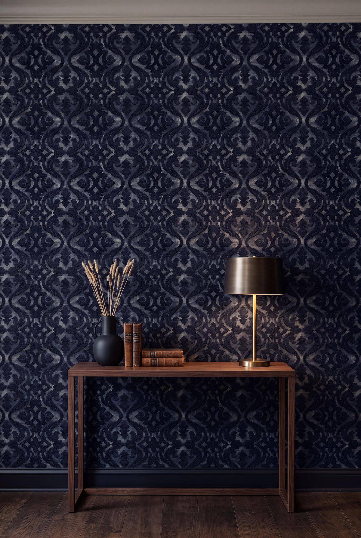 Ink Scroll wallpaper shown in an accent wall