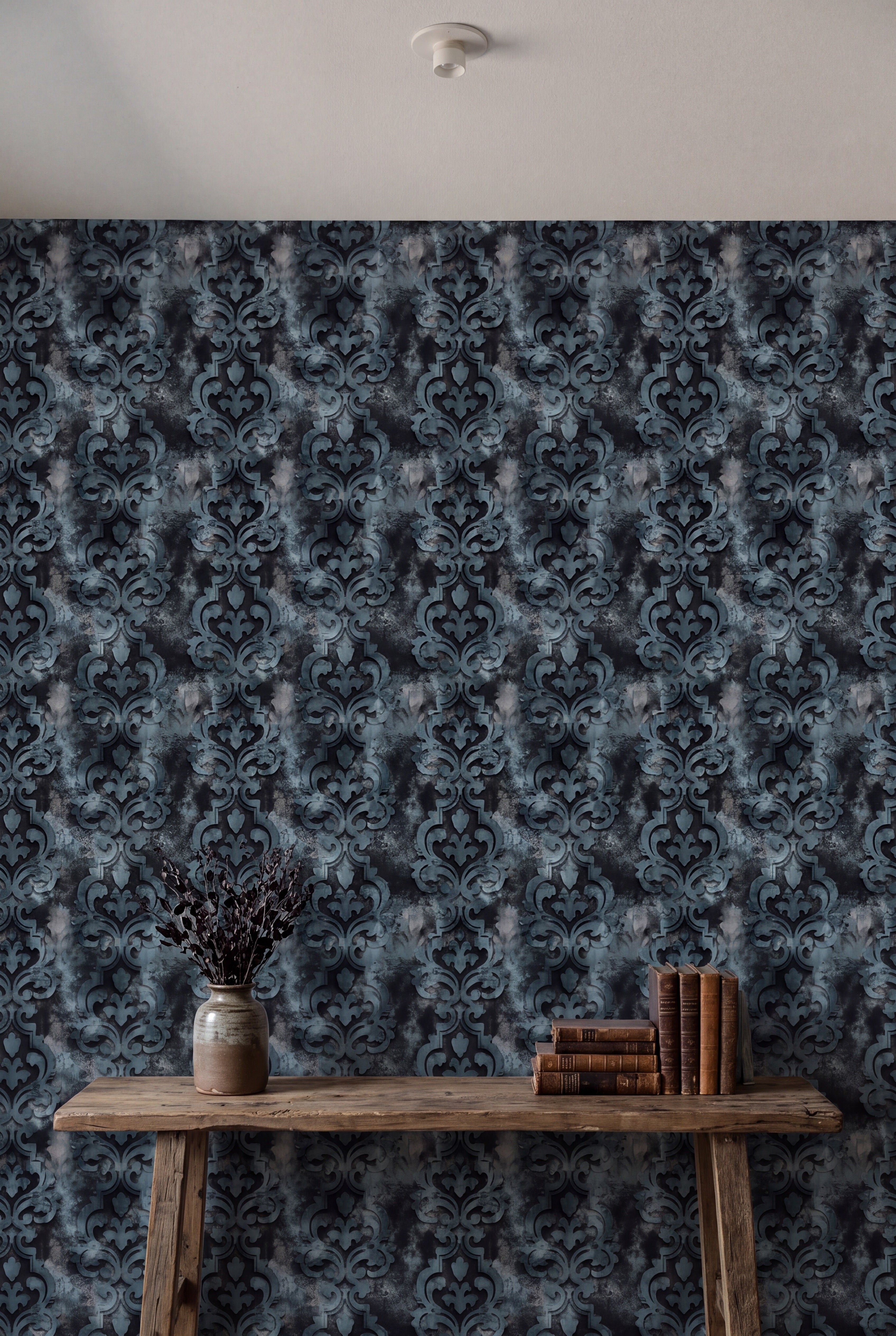 Storm Relic wallpaper shown in an accent wall