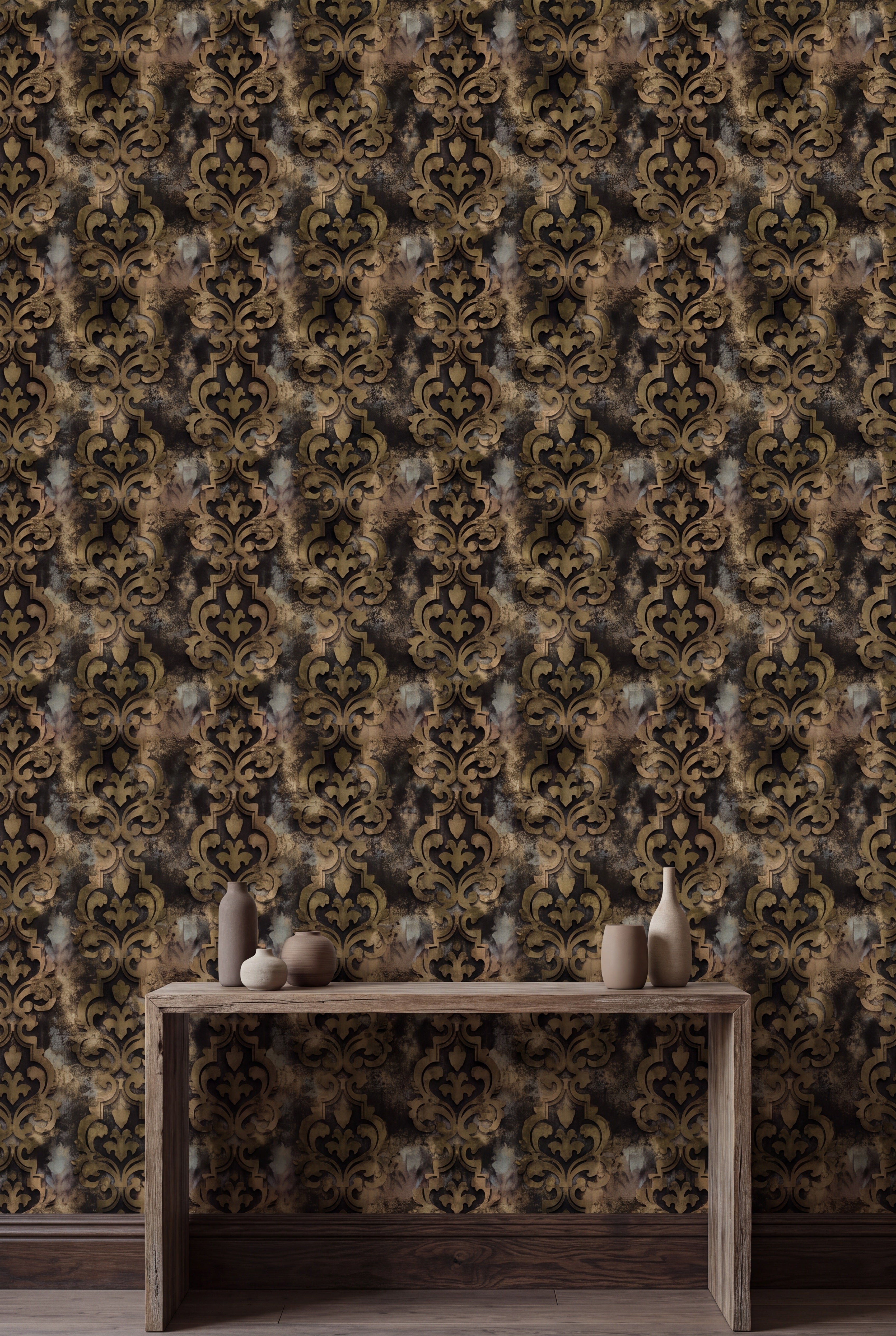 Gilded Relic wallpaper shown in an accent wall