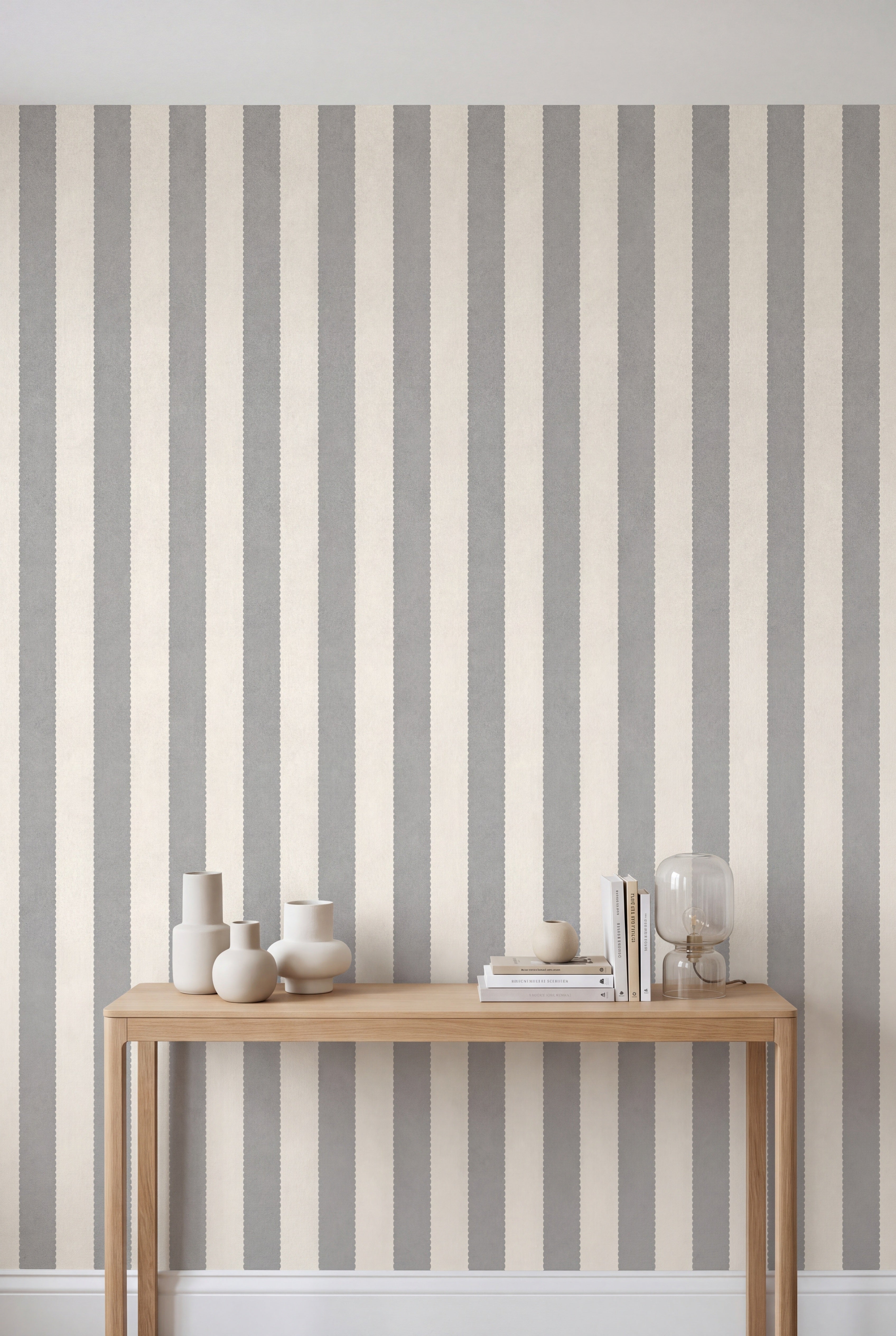 Dove Ribbon wallpaper shown in an accent wall