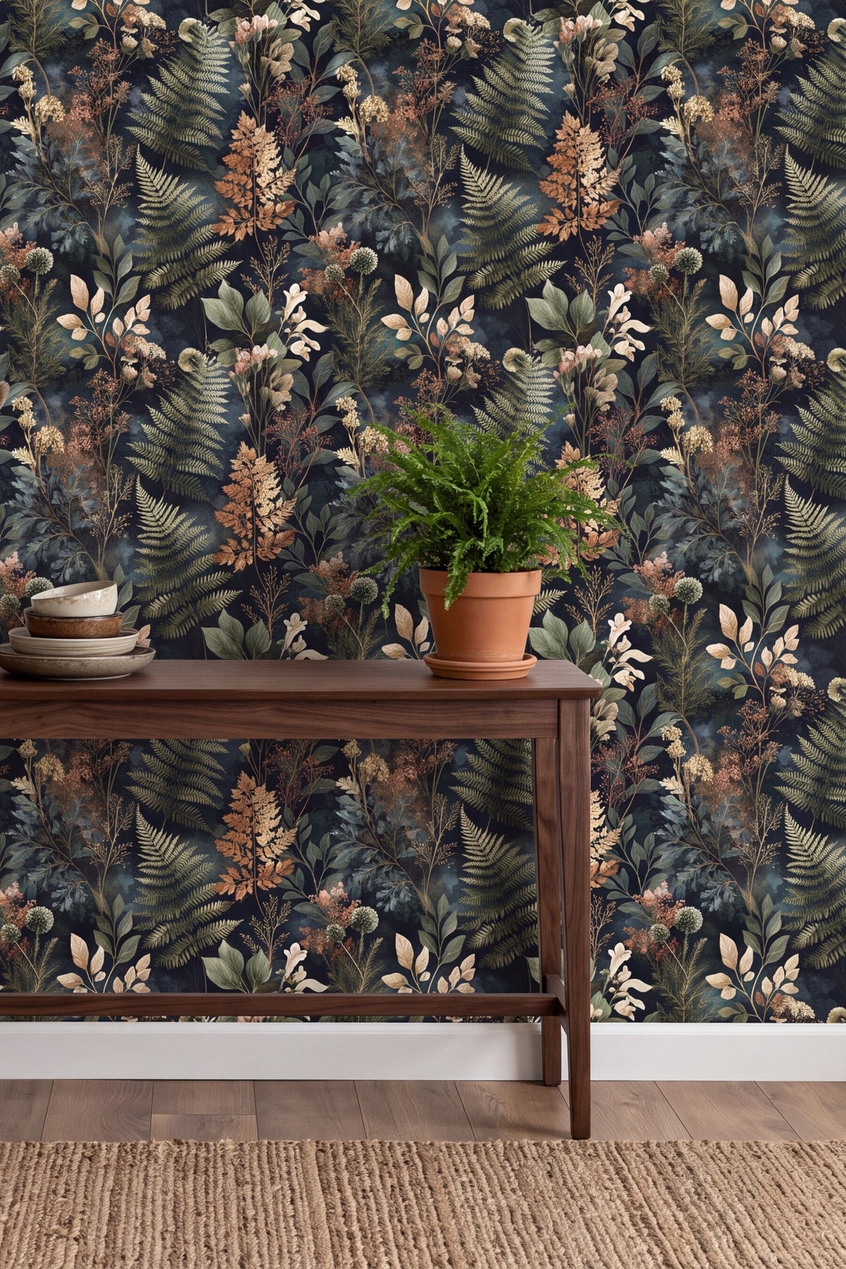 Copper Bracken wallpaper shown in an accent wall