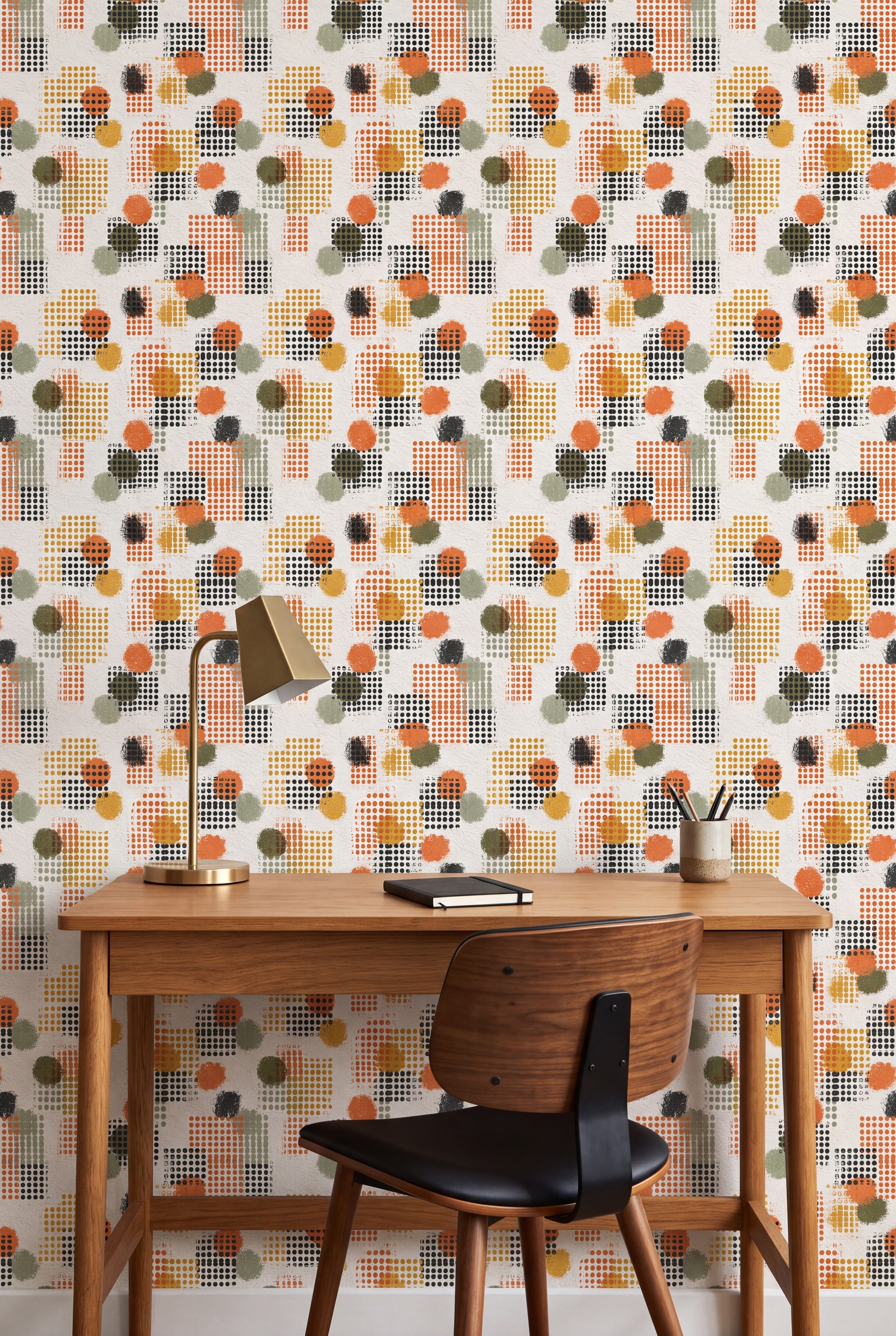 Confetti Grid wallpaper shown in a home office