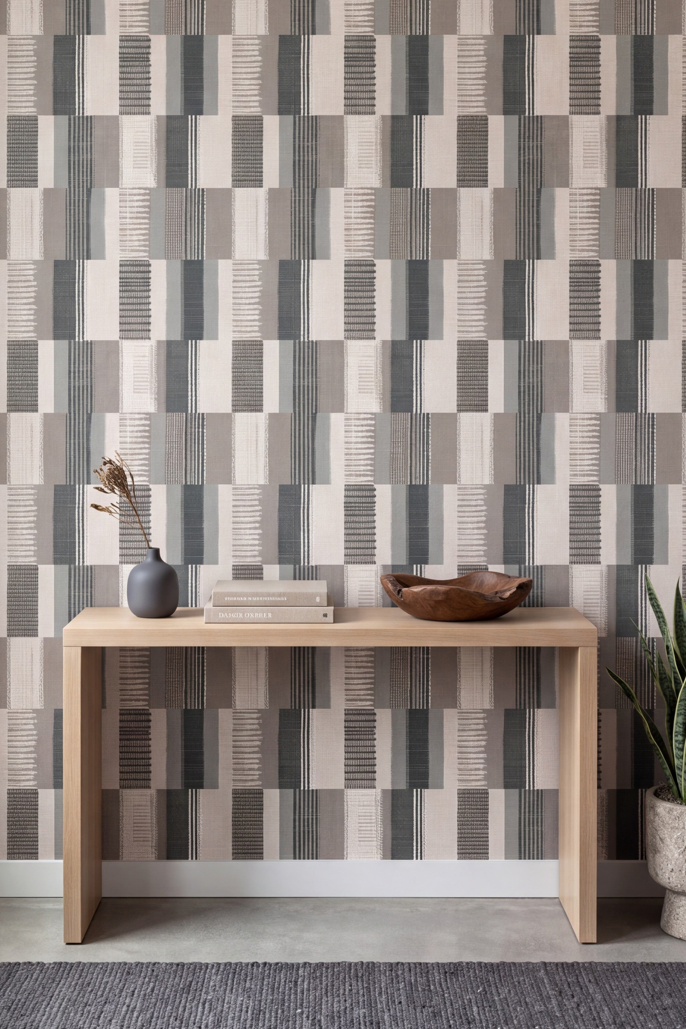 Patchwork Cove wallpaper shown in an accent wall