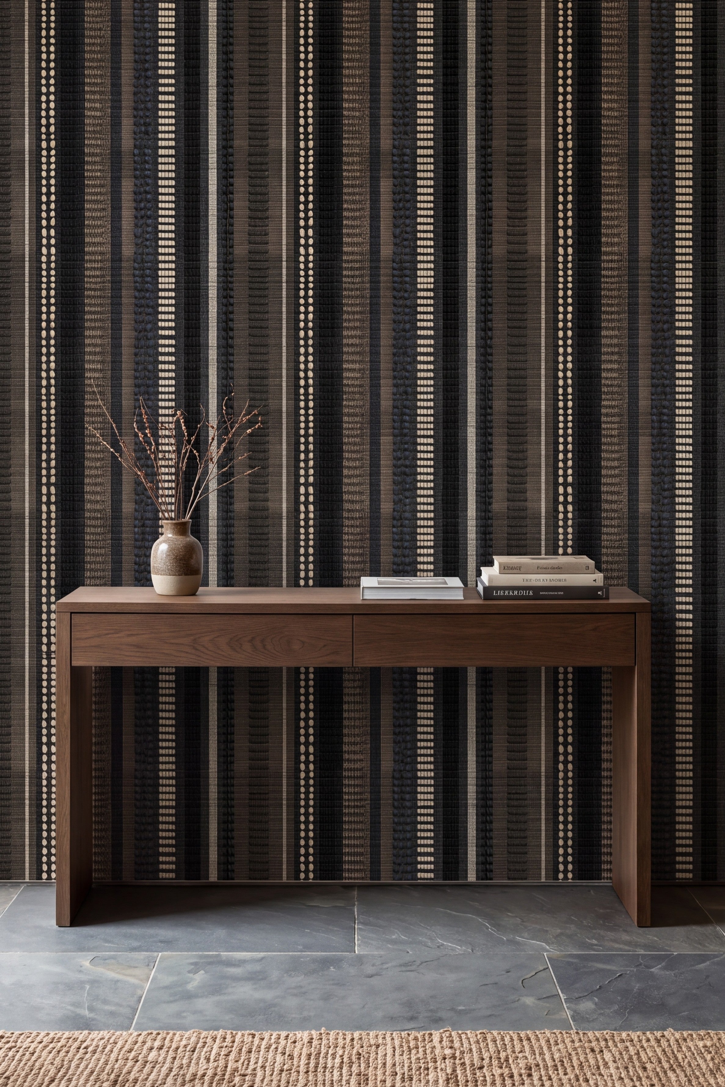 Midnight Homespun wallpaper shown in an accent wall