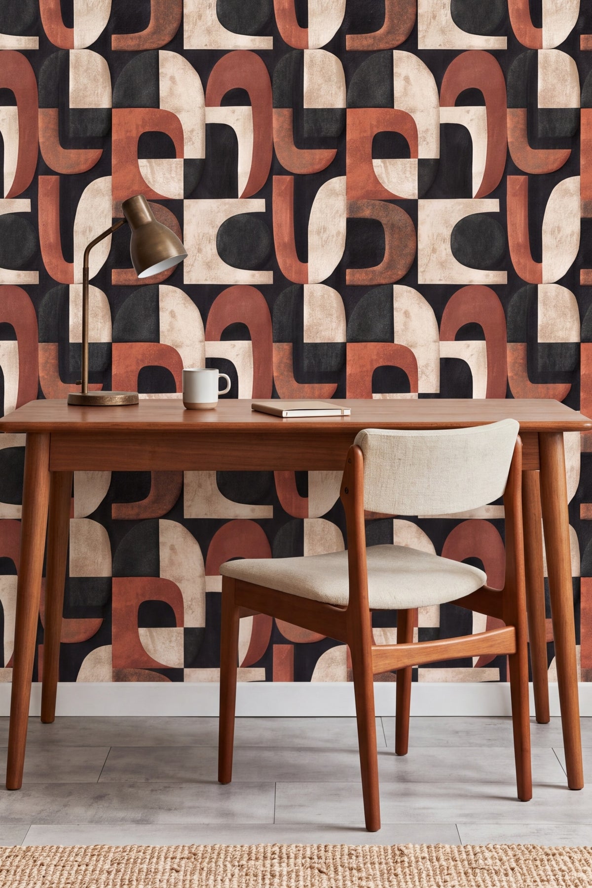 Kiln Arch wallpaper shown in a home office