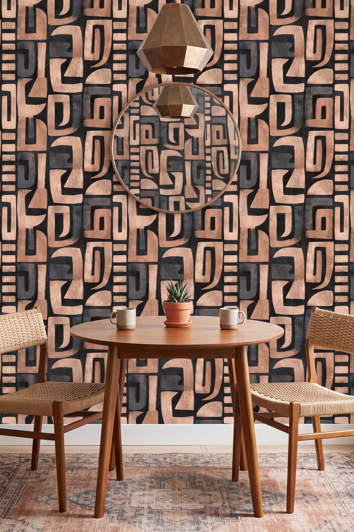 Adobe Block wallpaper shown in a kitchen breakfast nook