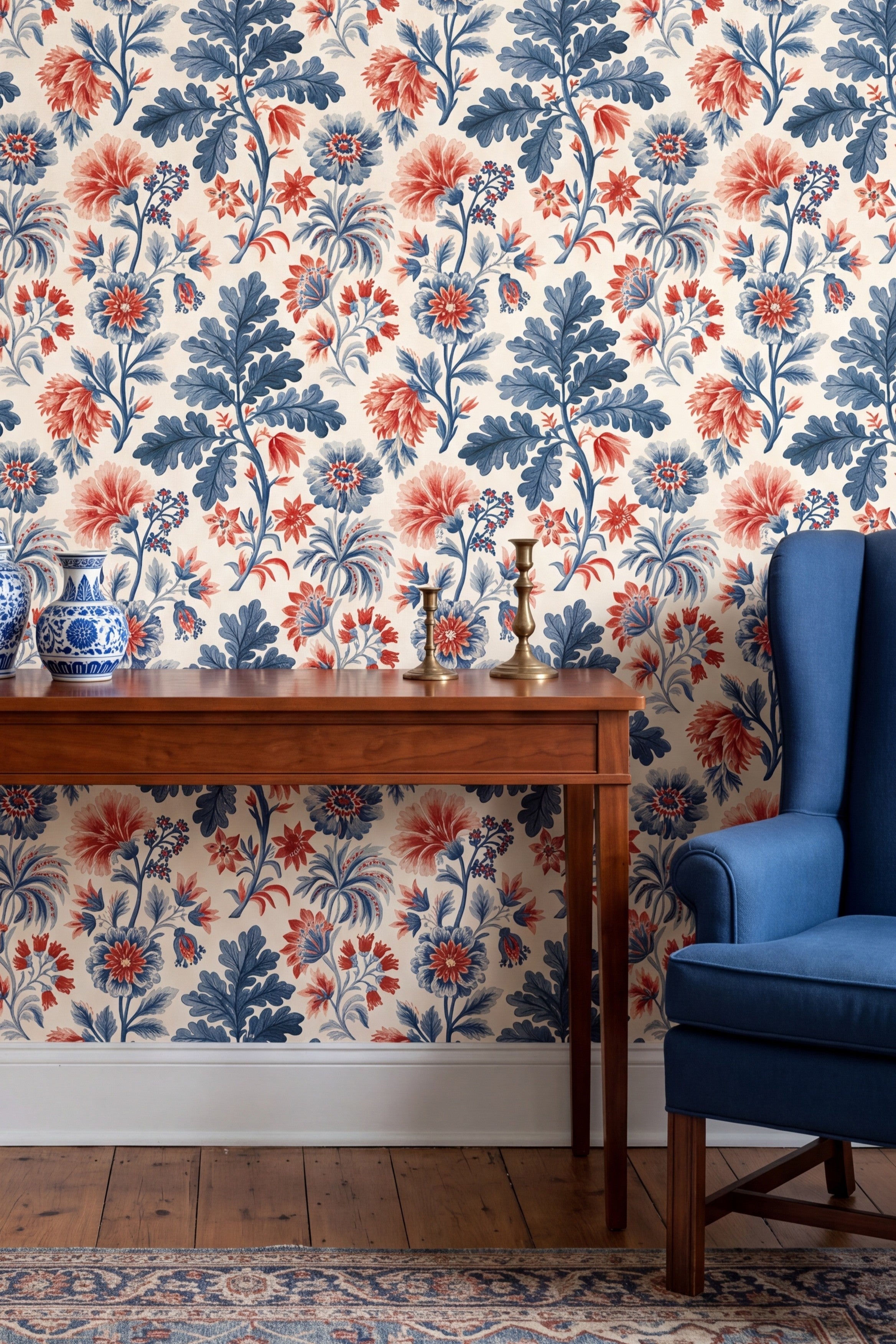 Oakleaf Chintz wallpaper shown in an accent wall