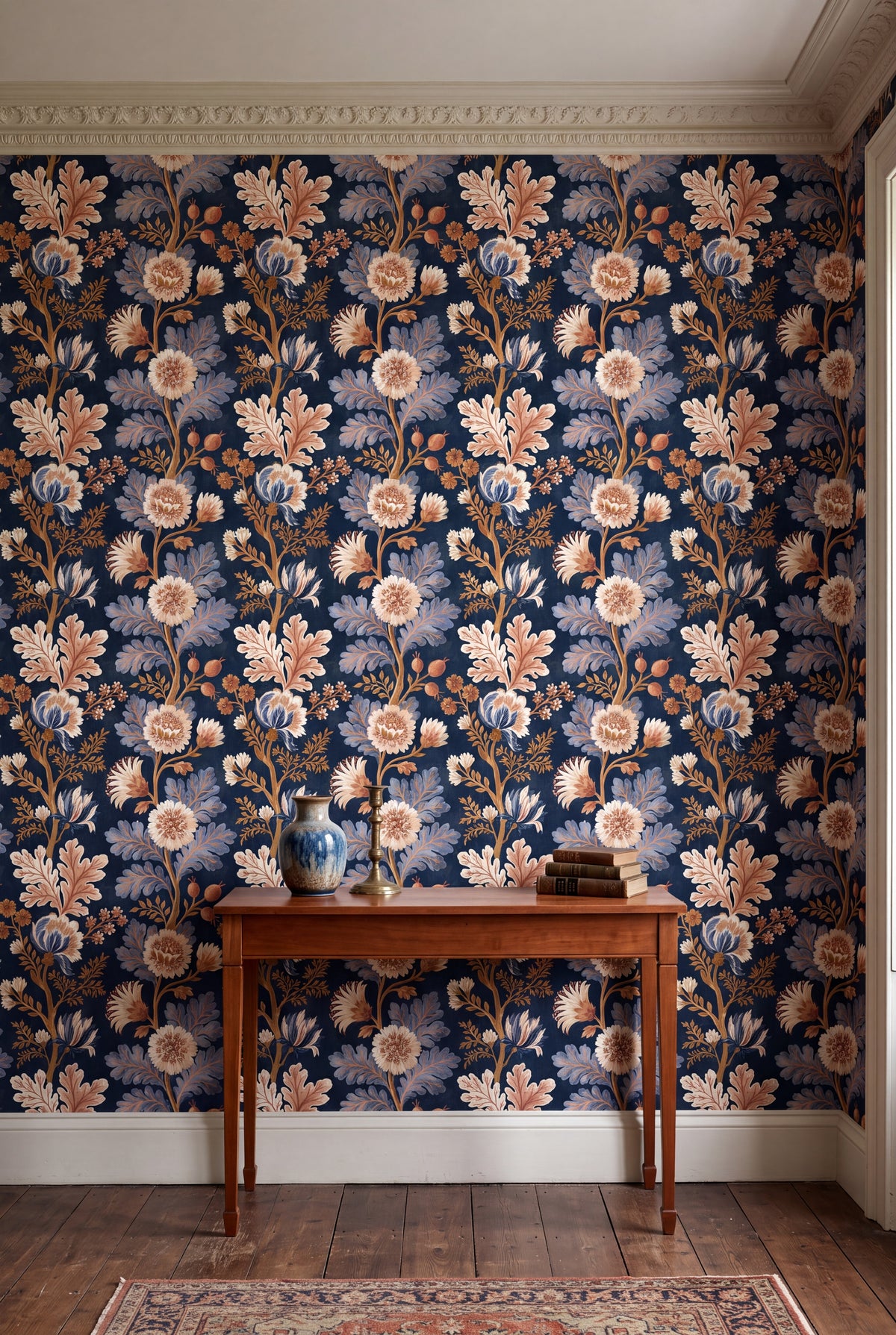 Midnight Indienne wallpaper shown in an accent wall