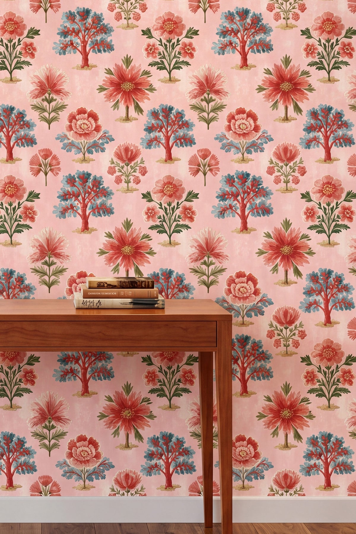 Rosy Orchard wallpaper shown in an accent wall