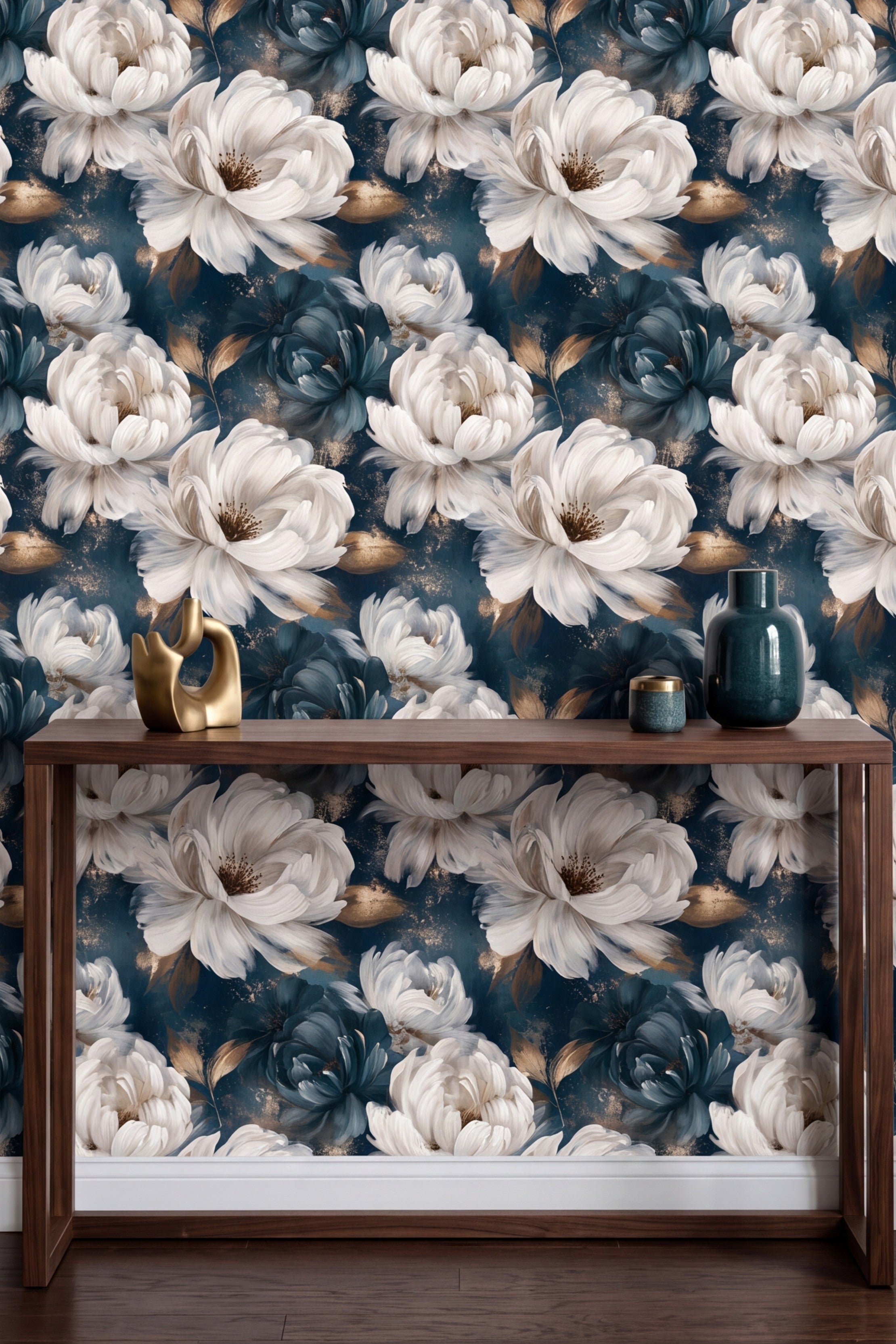 Pearl Nocturne wallpaper shown in an accent wall