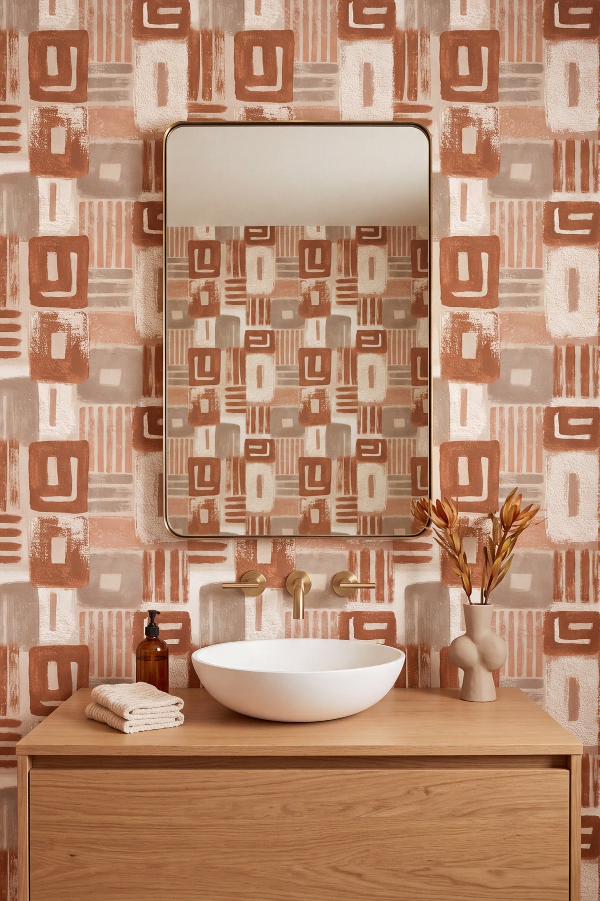 Quarry Lines wallpaper shown in a bathroom