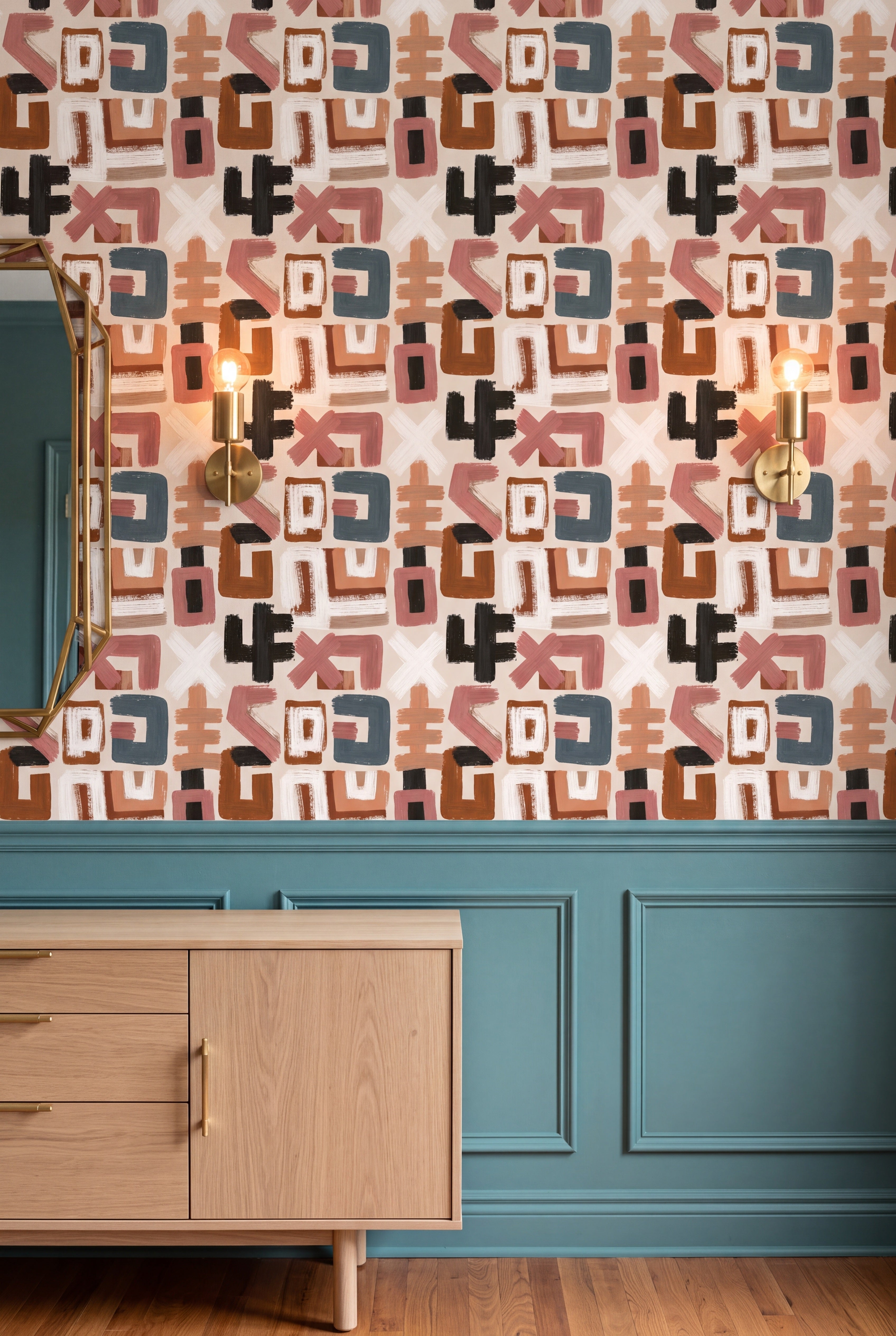 Studio Marks wallpaper shown in a dining room