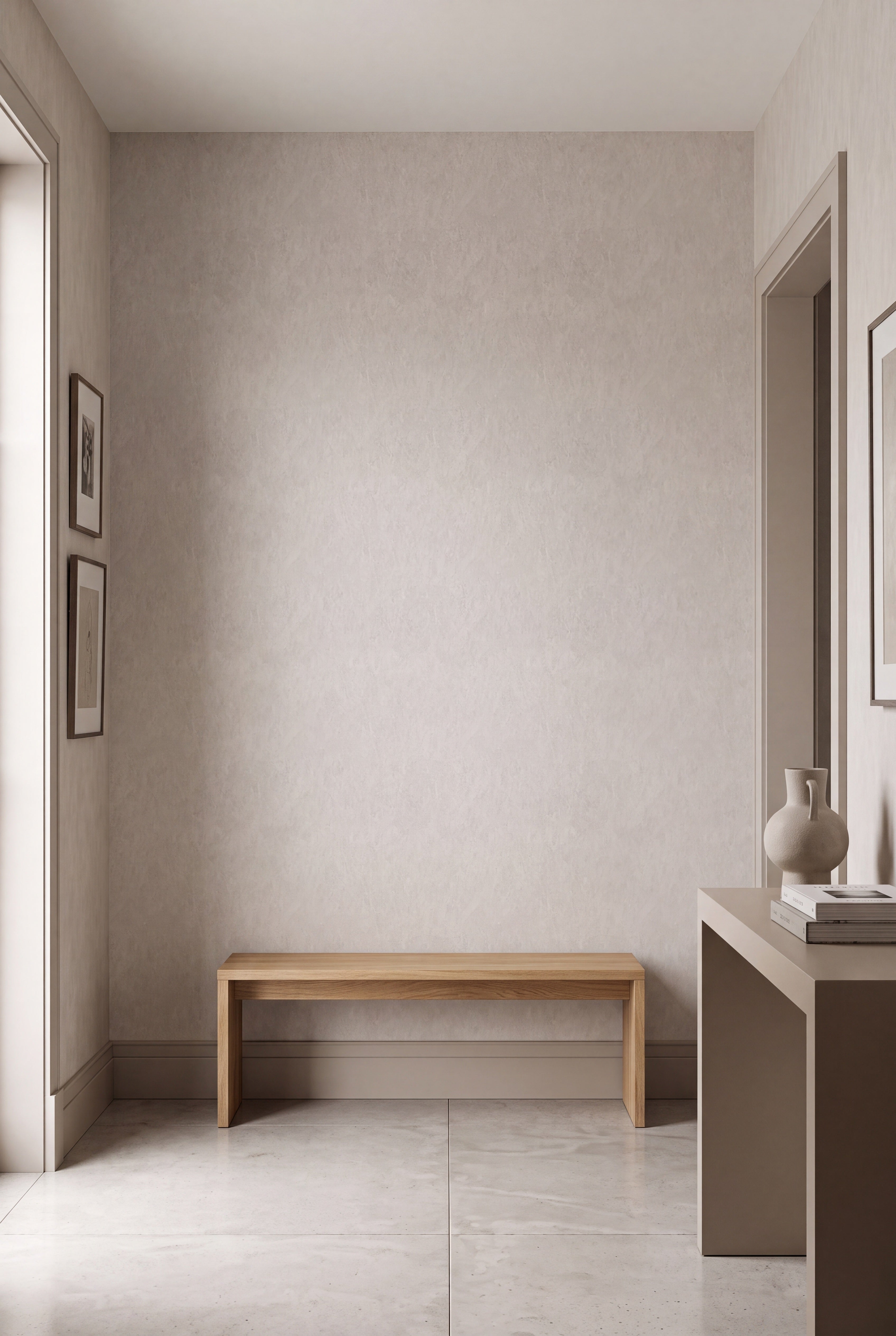 Oyster Shell wallpaper shown in an entryway