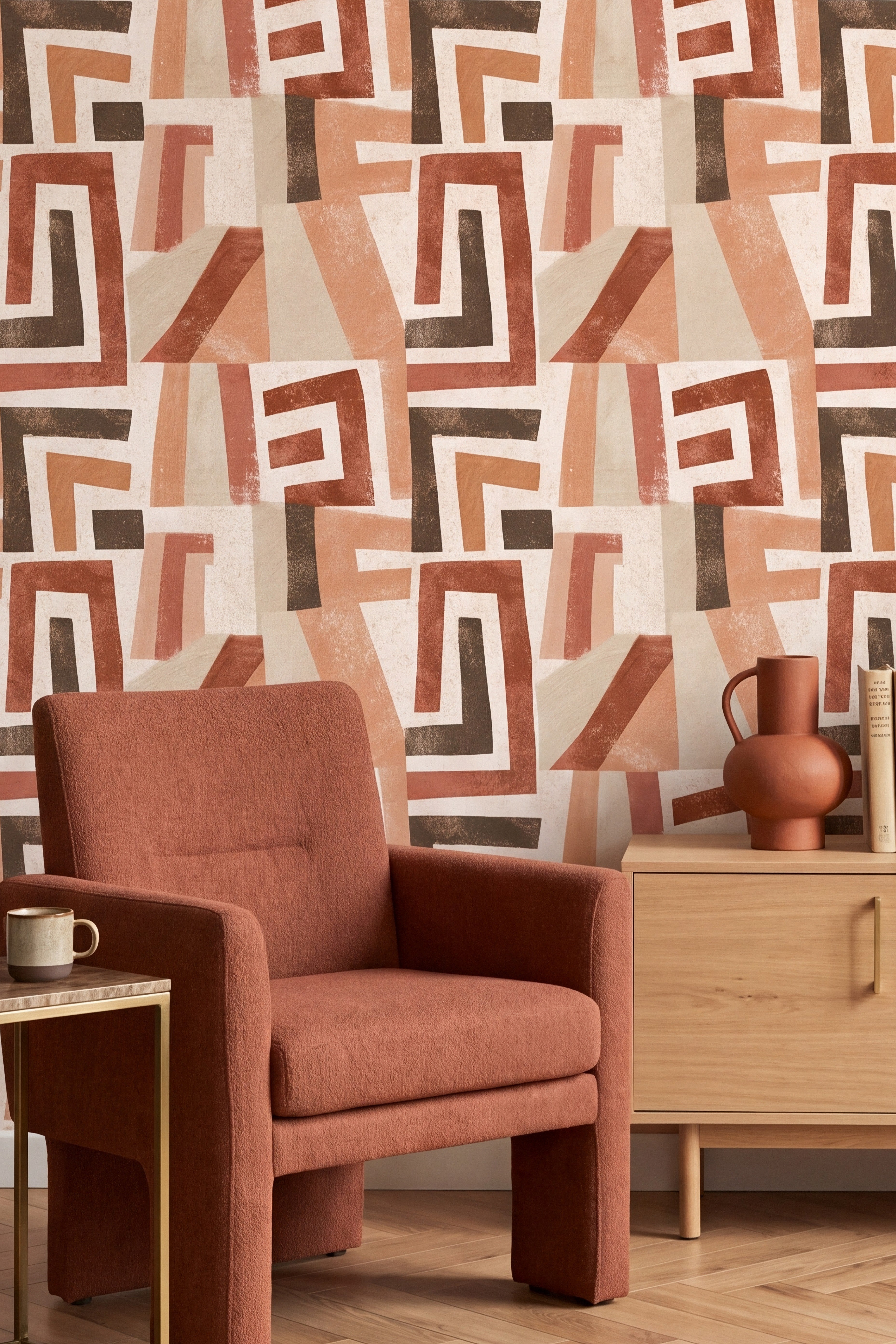 Canyon Cut wallpaper shown in a living room