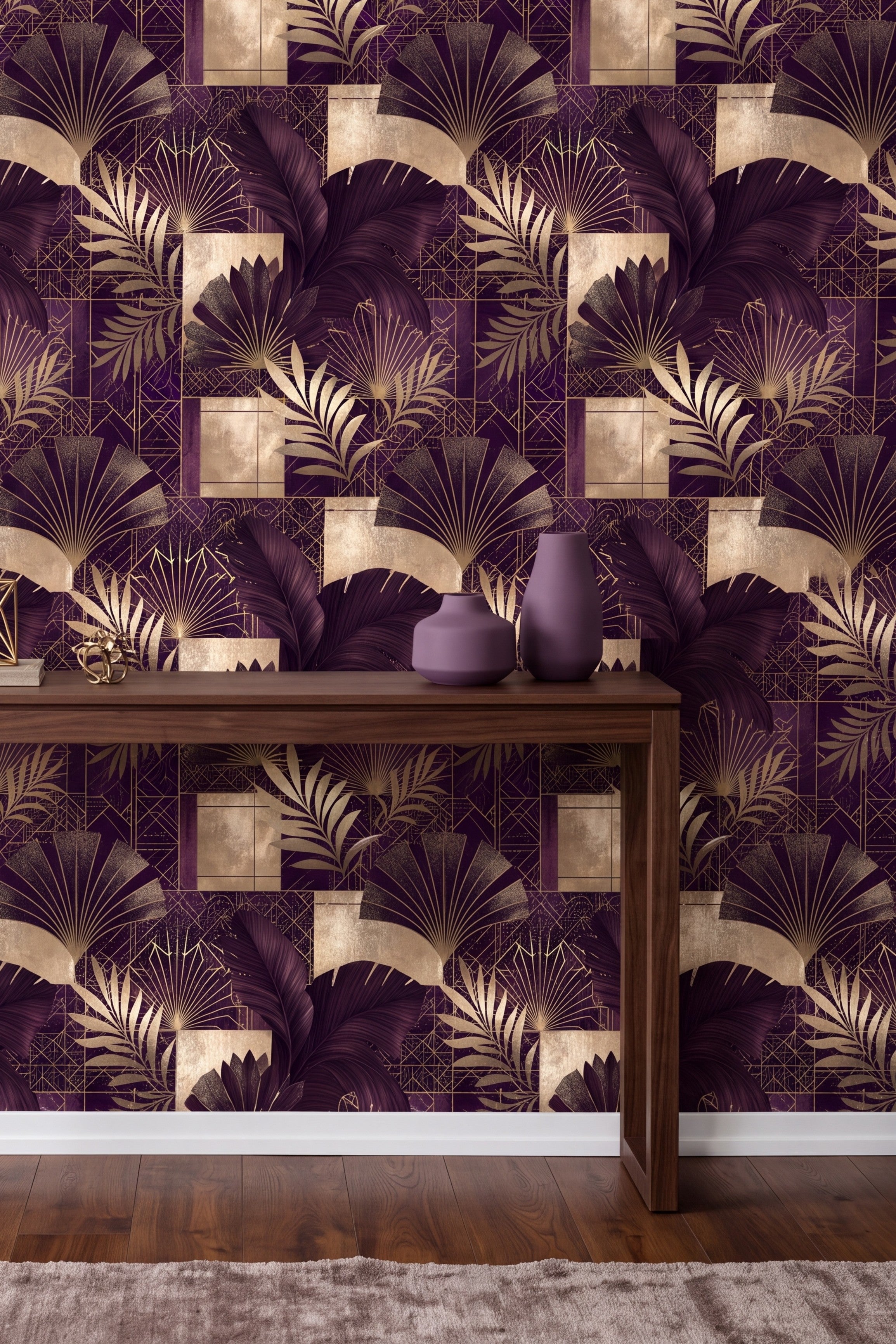 Plum Gala wallpaper shown in an accent wall