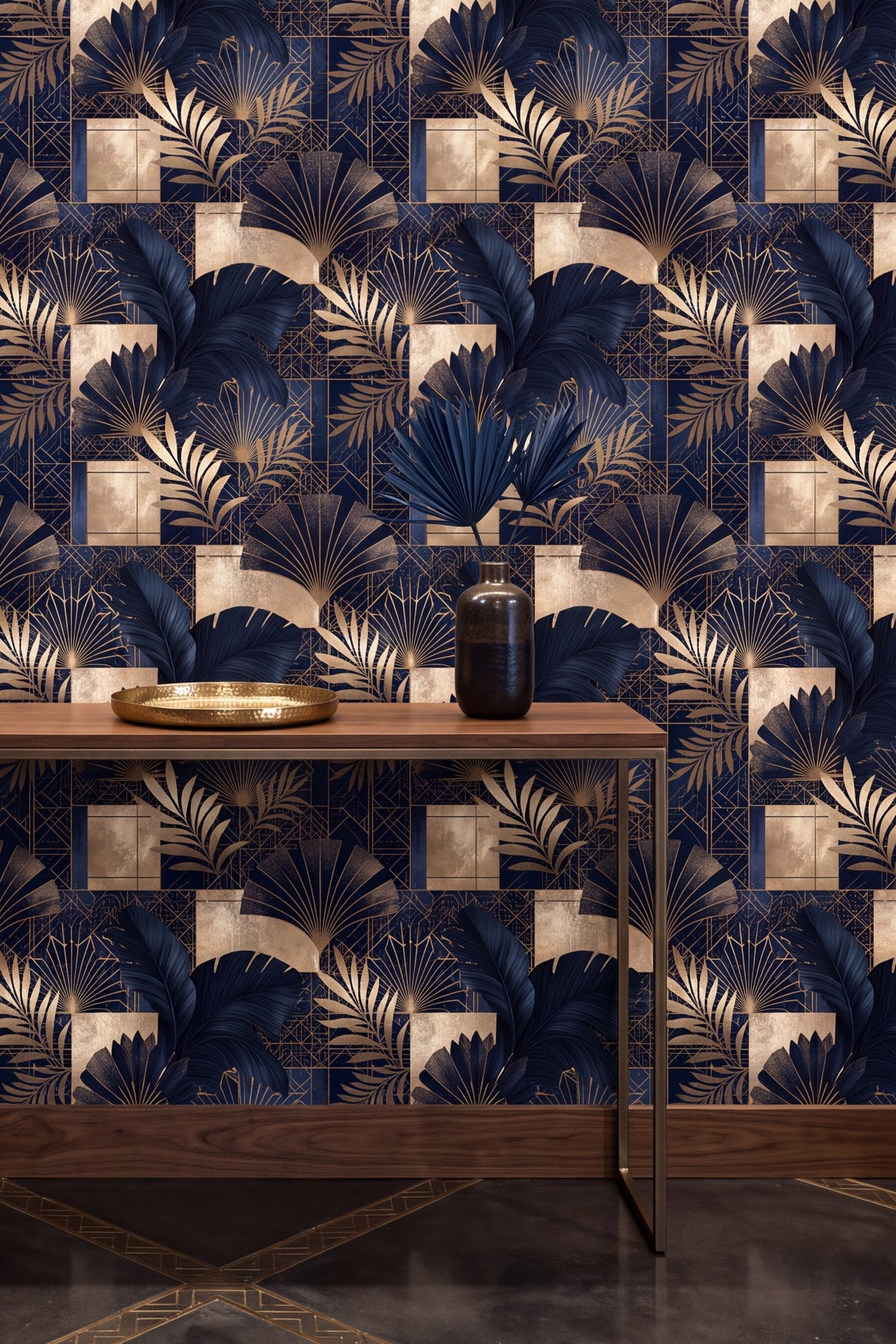 Cobalt Gala wallpaper shown in an accent wall