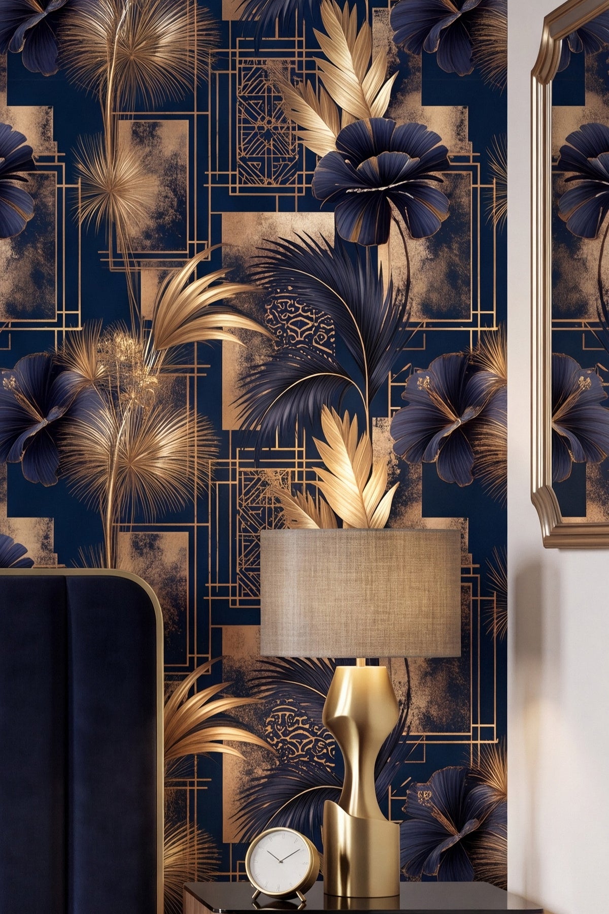 Gilded Soiree wallpaper shown in a bedroom