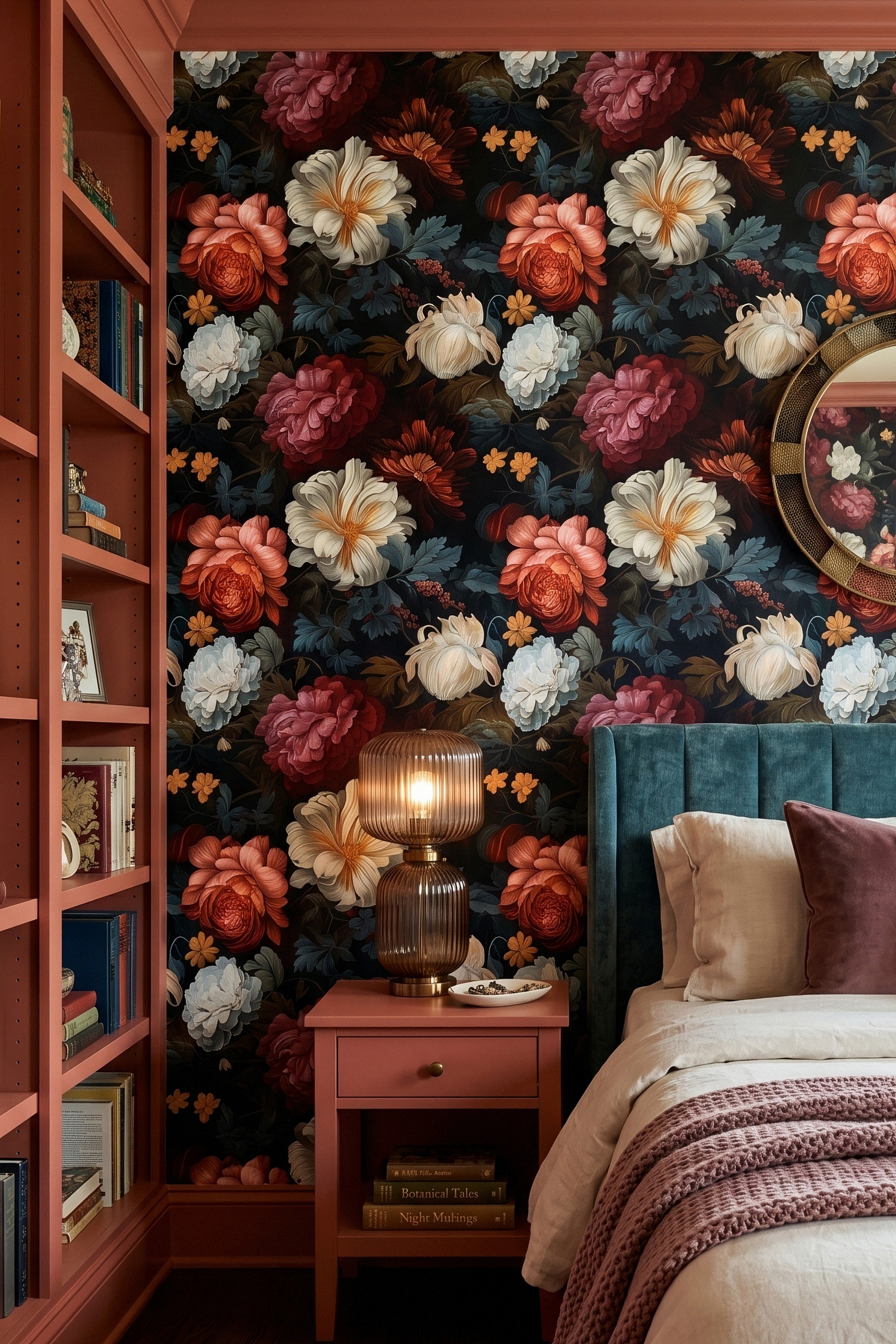 Dusk Garden wallpaper shown in a bedroom