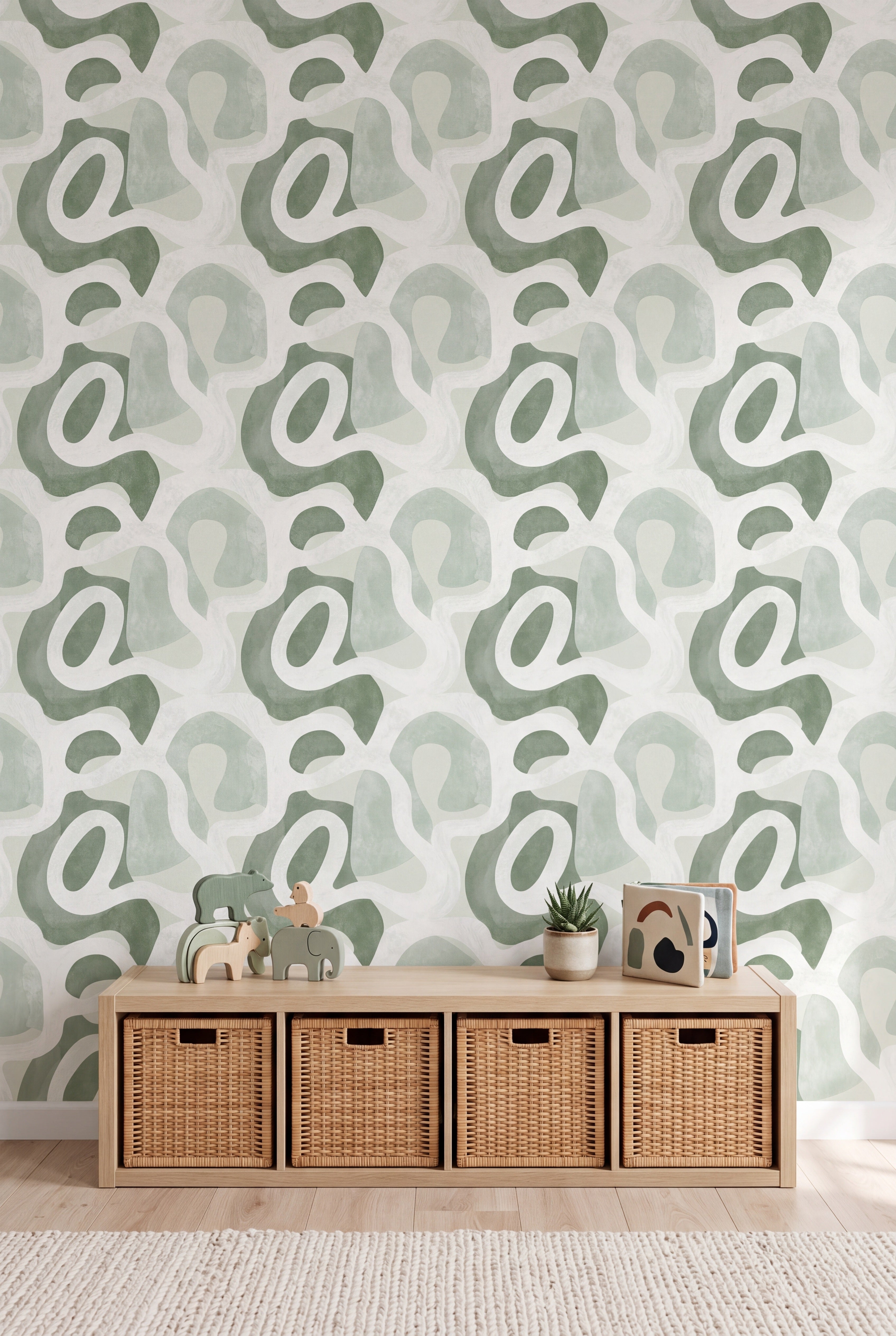 Sage Terrain wallpaper shown in a kids room