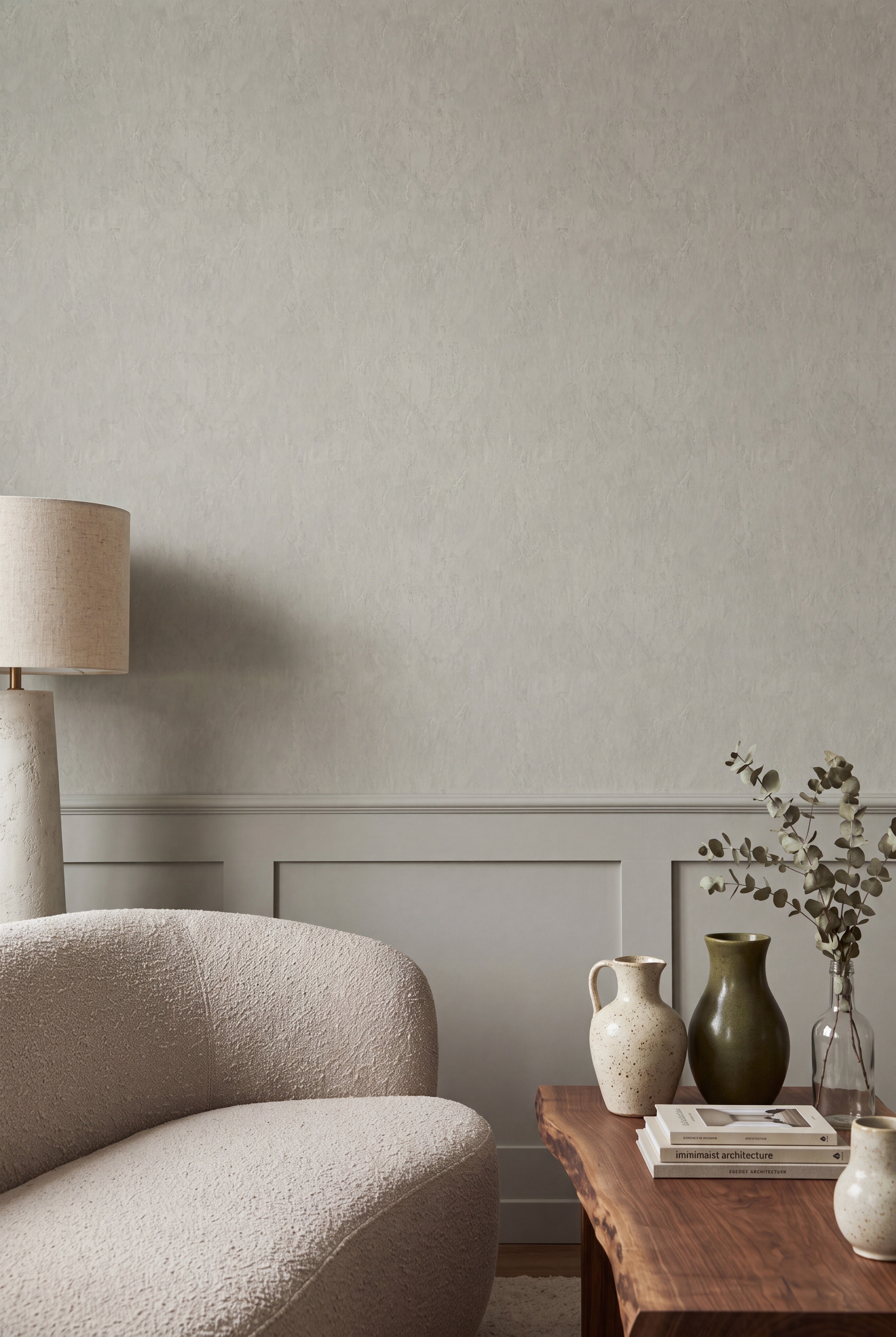 Stone Fresco wallpaper shown in a living room