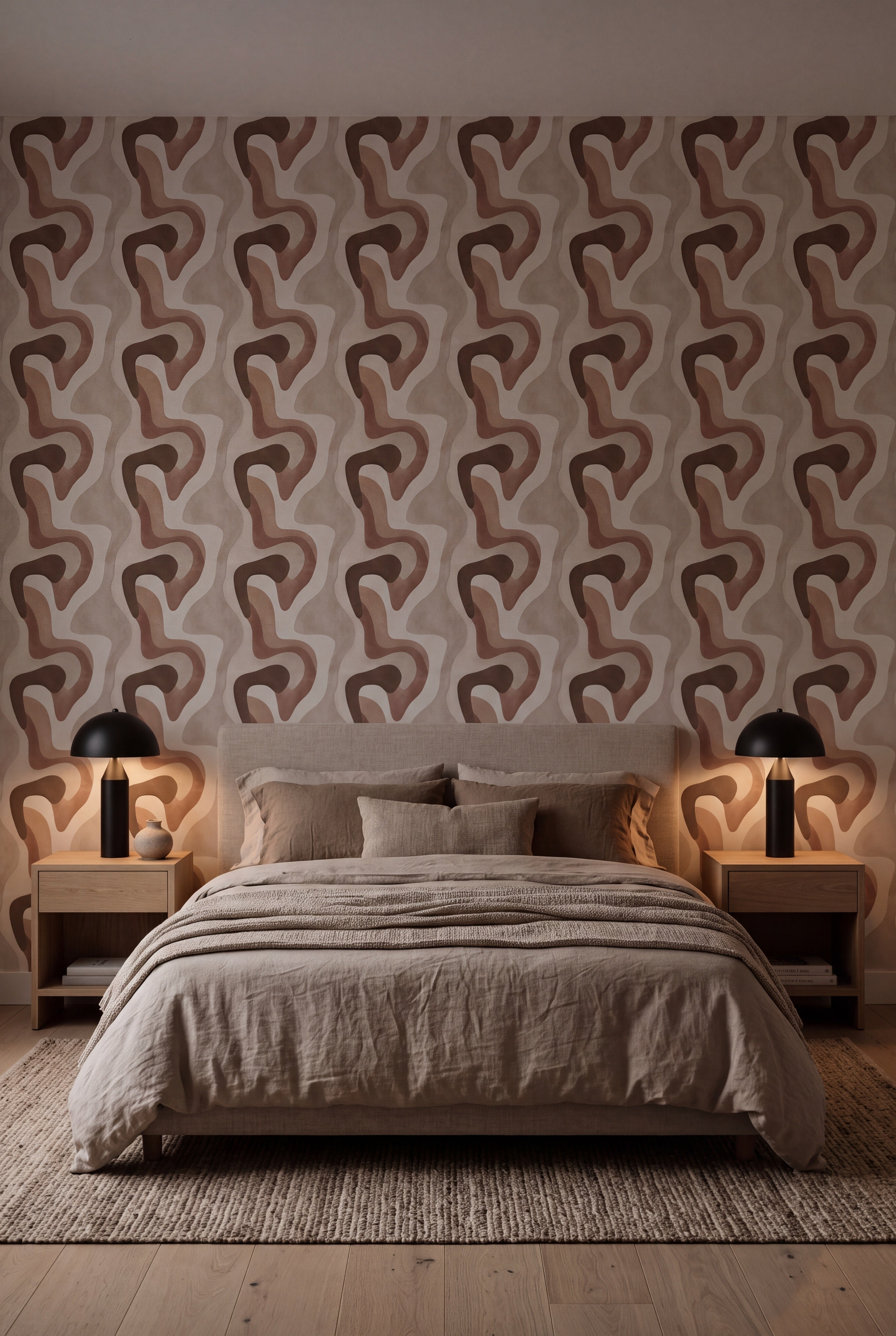Dune Drift wallpaper shown in a bedroom