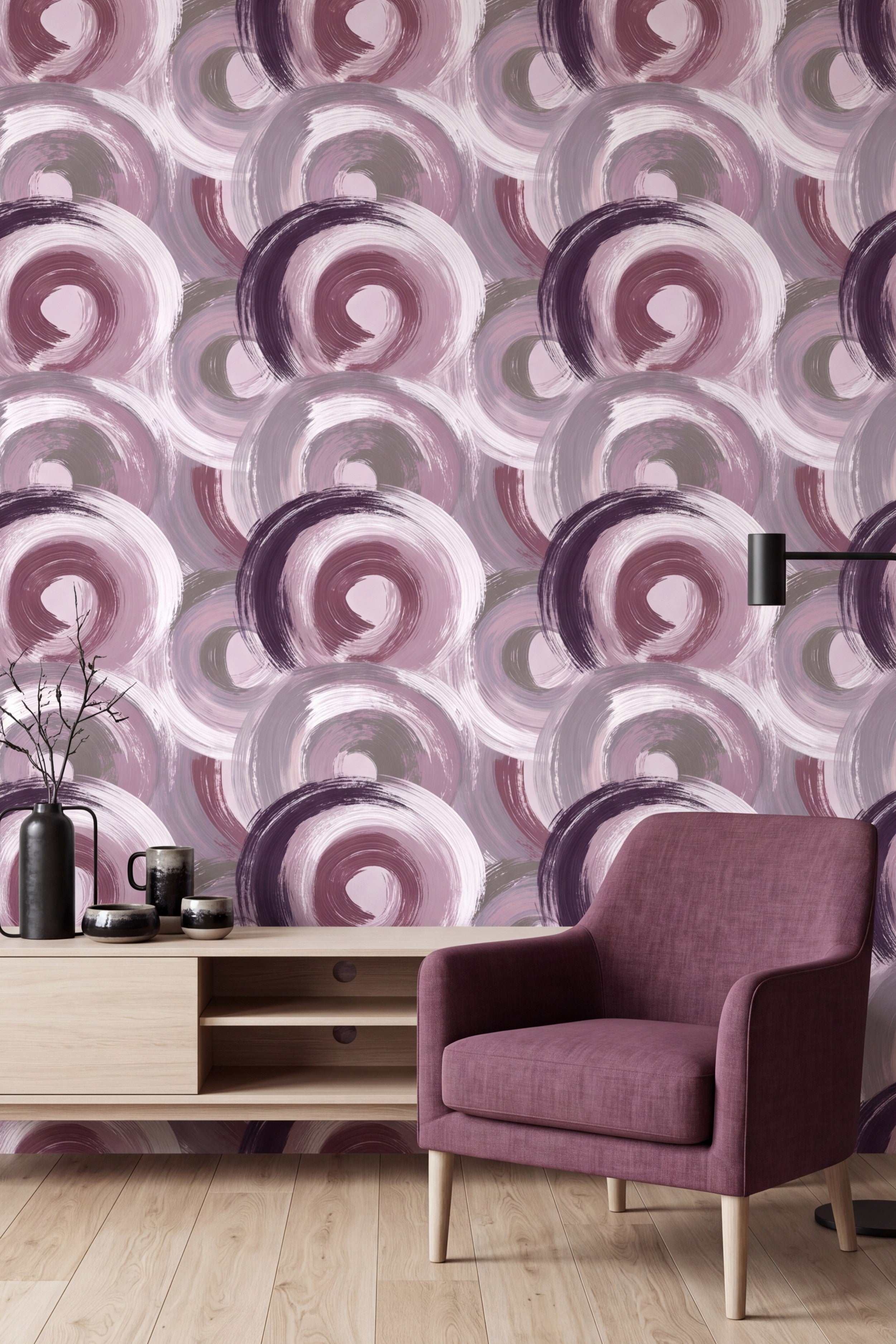 Mauve Halo wallpaper shown in a living room