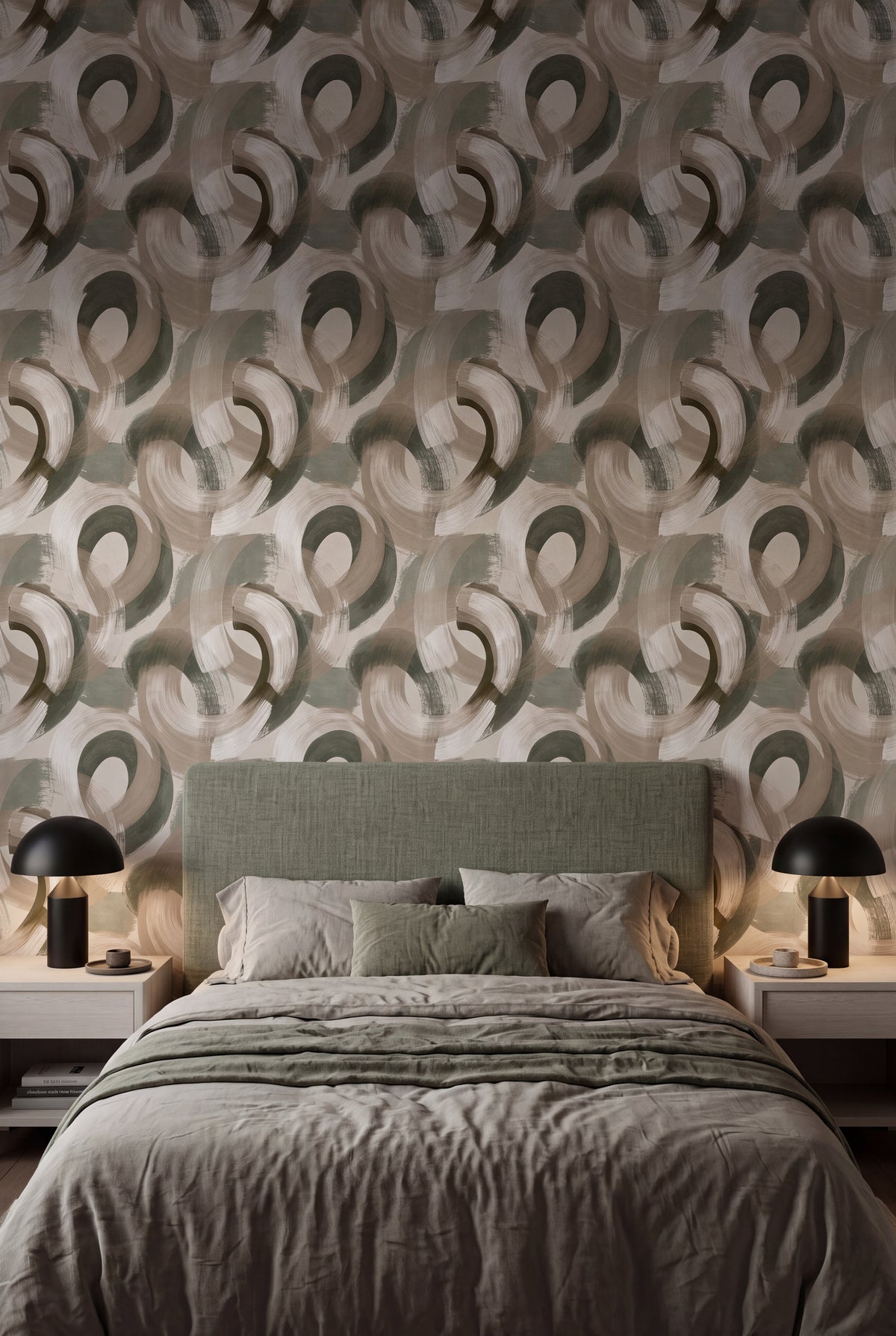 Willow Halo wallpaper shown in a bedroom