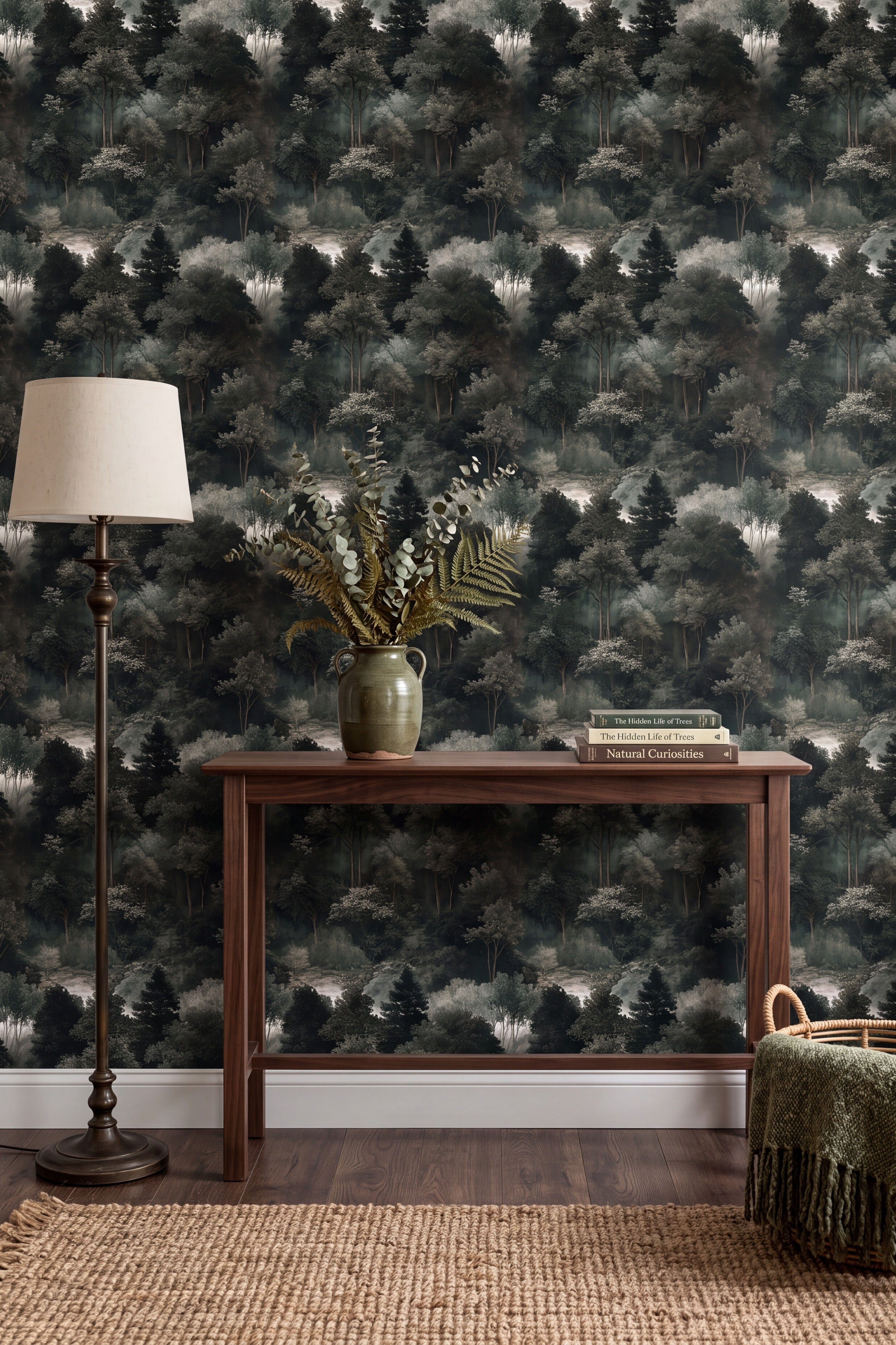 Verdant Veil wallpaper shown in an accent wall