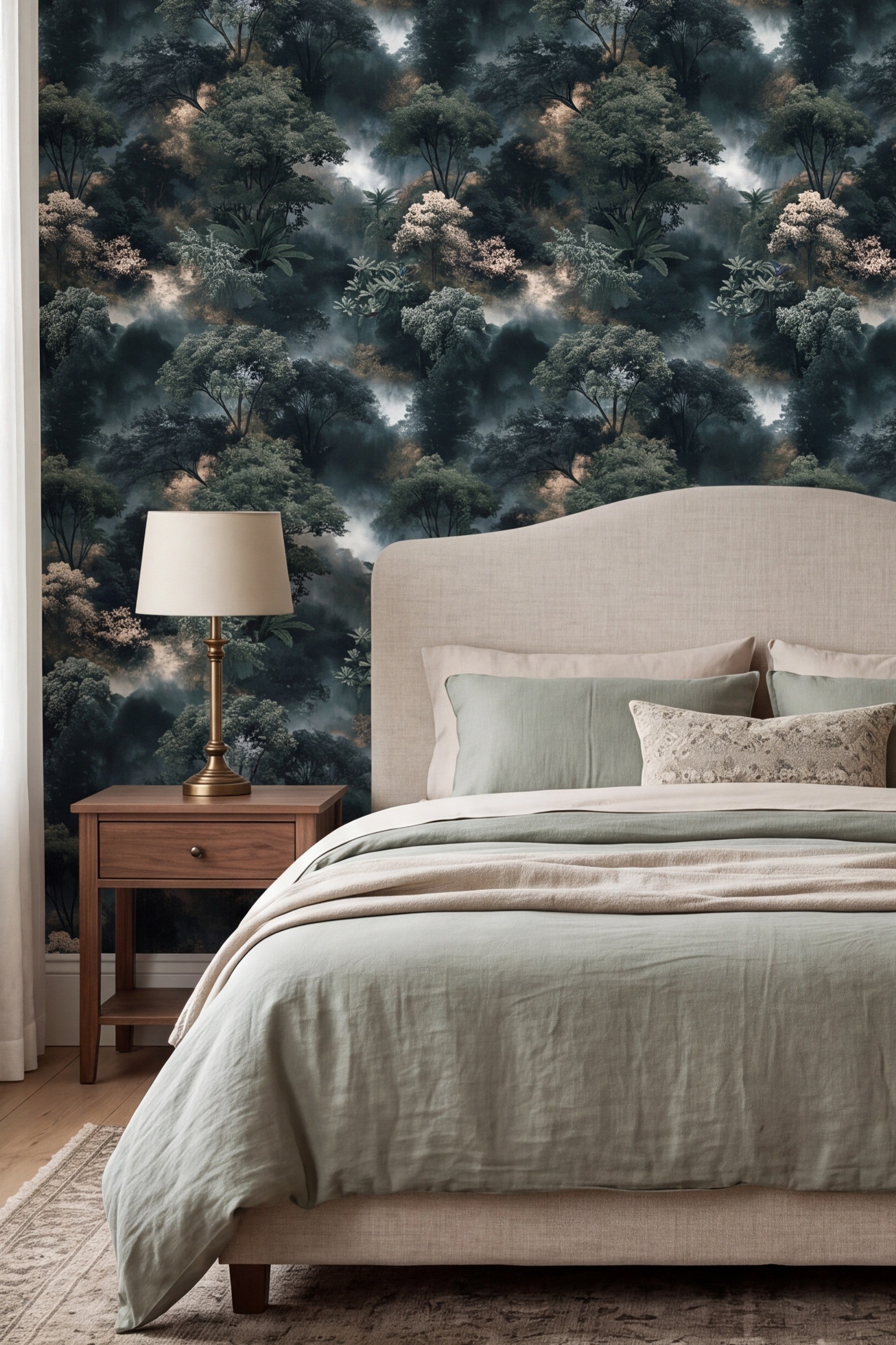Cloud Forest wallpaper shown in a bedroom