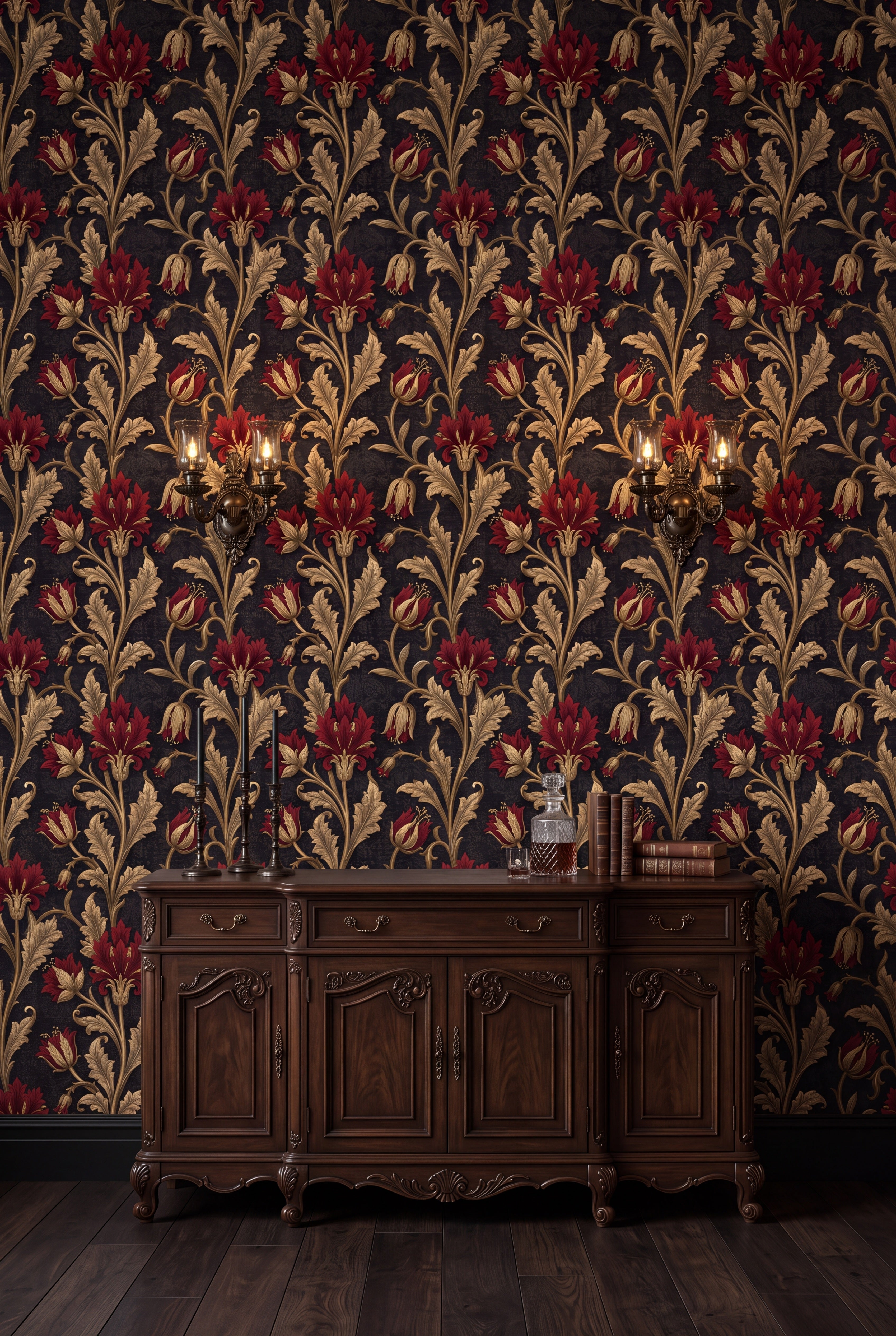 Gilded Thistle wallpaper shown in a dining room