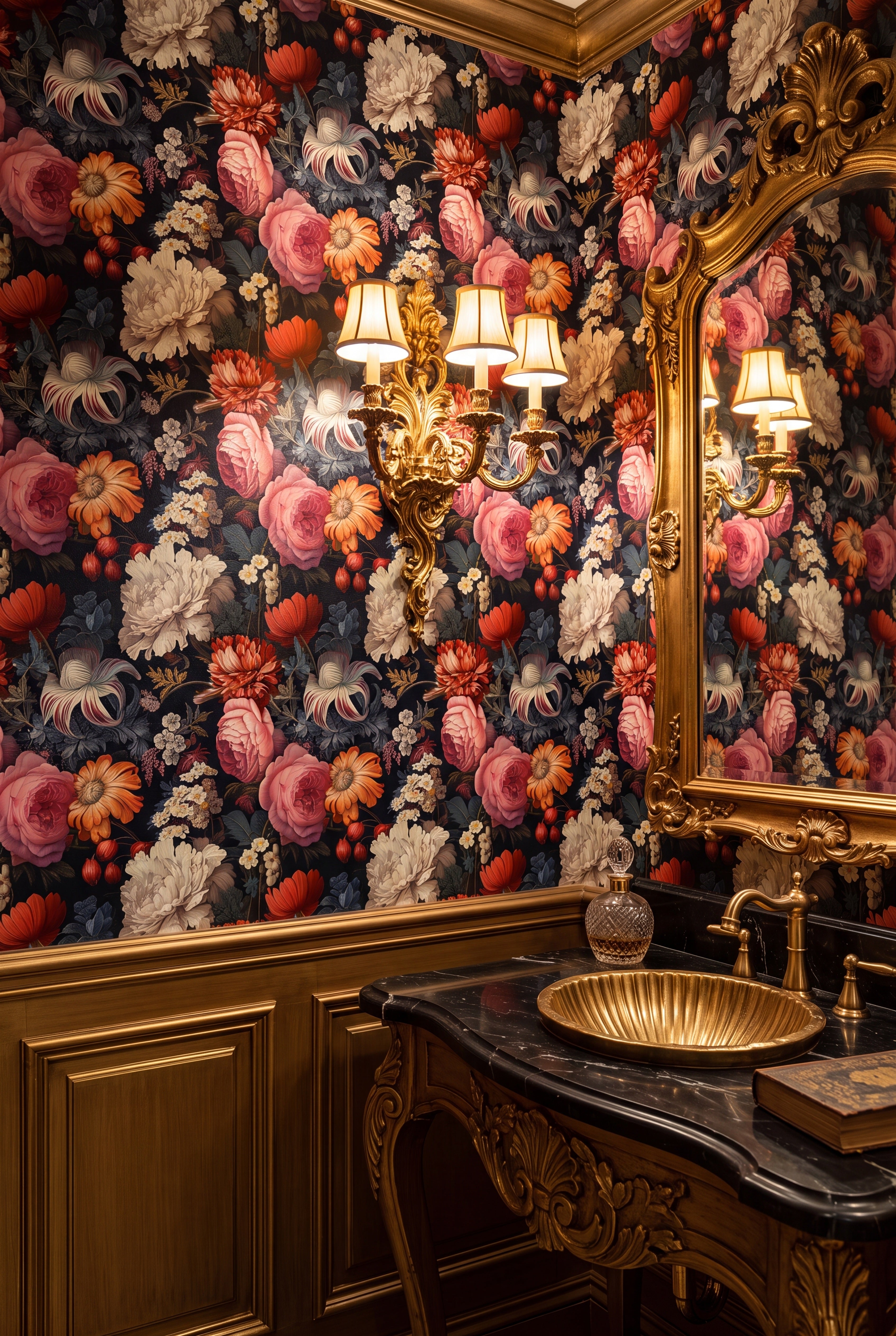 Wildflower Confetti wallpaper shown in a powder room