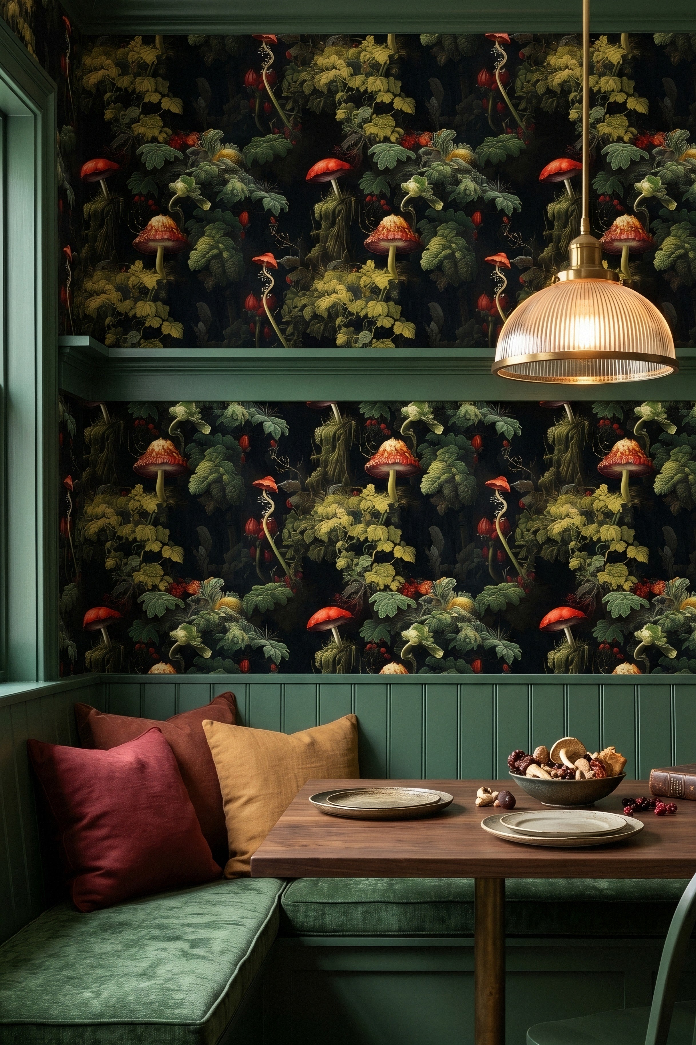 Enchanted Forest wallpaper shown in a kitchen nook