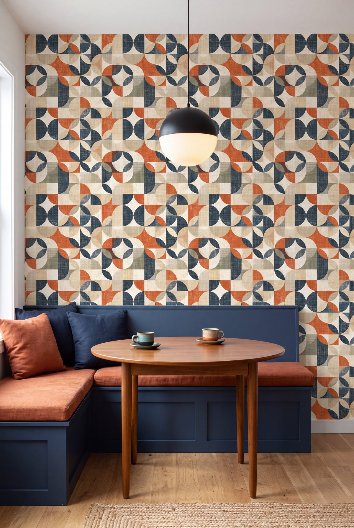 Carousel Quarters wallpaper shown in a kitchen breakfast nook