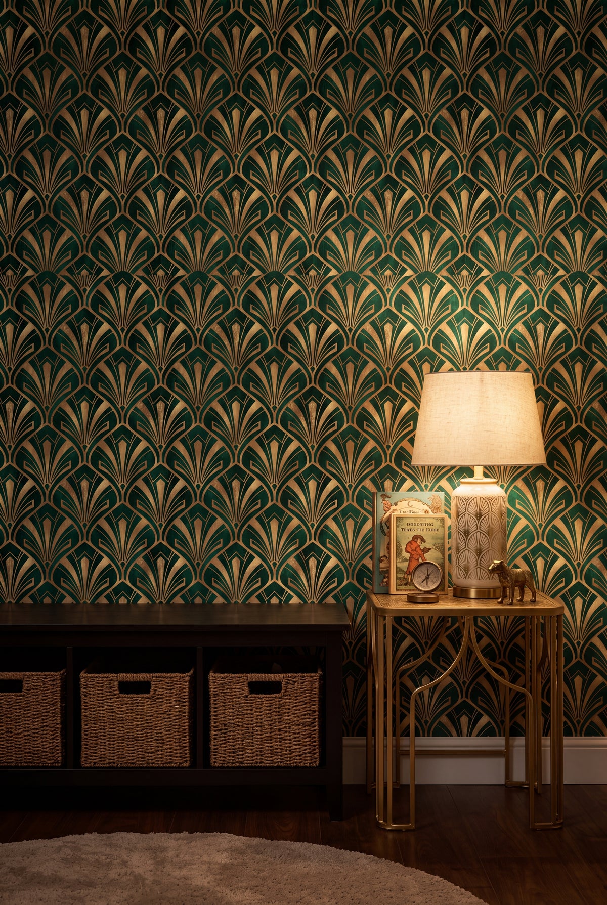 Emerald Plume wallpaper shown in a kids room