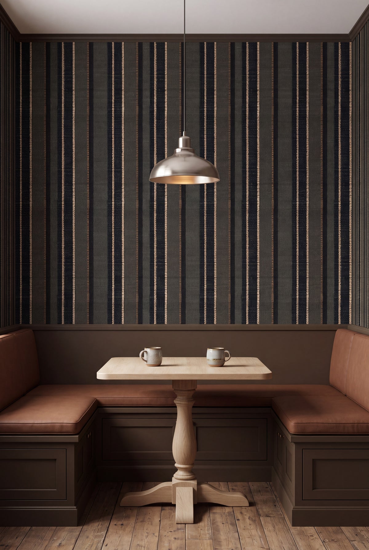 Bracken Weave wallpaper shown in a kitchen breakfast nook