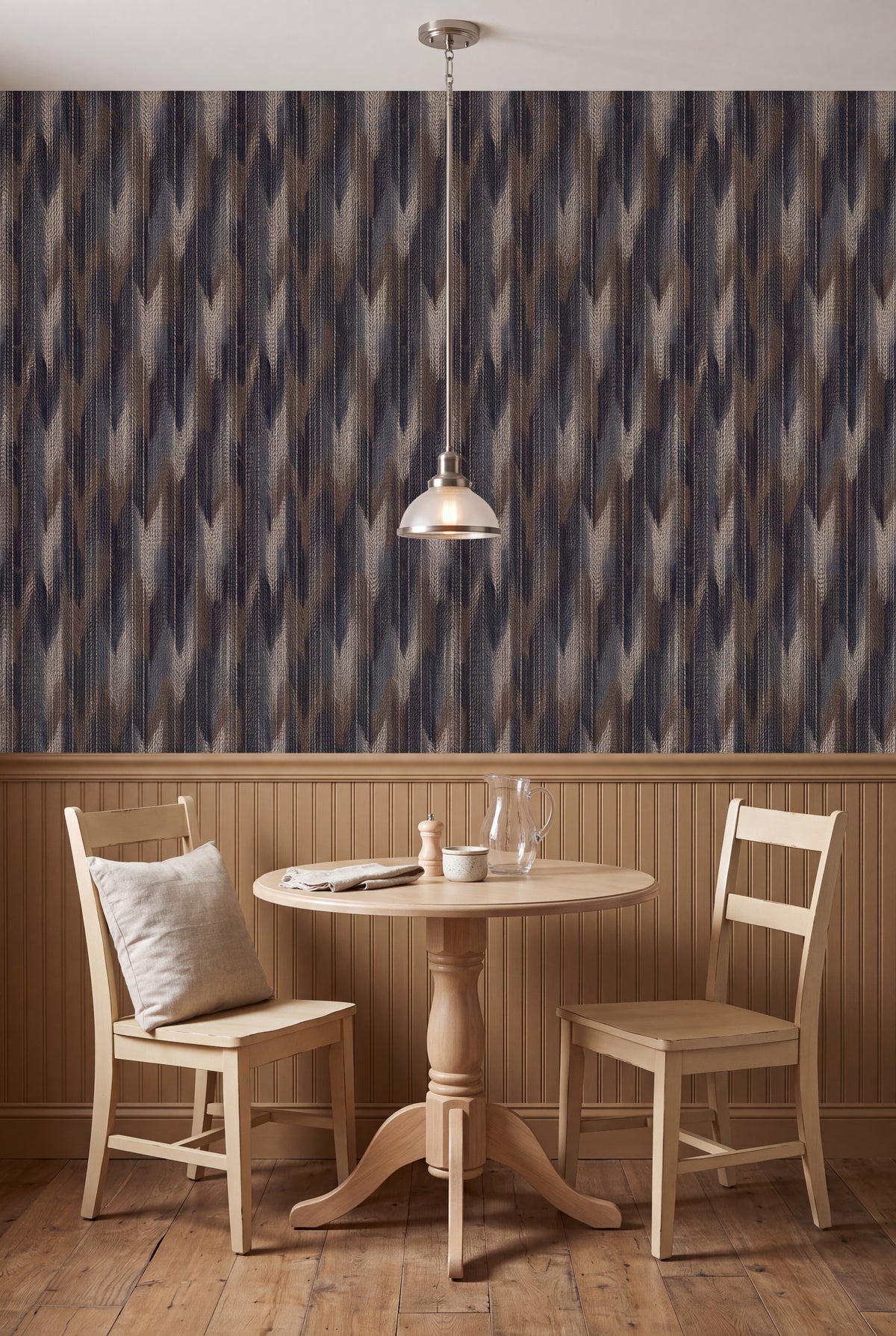Tawny Weave wallpaper shown in a kitchen breakfast nook