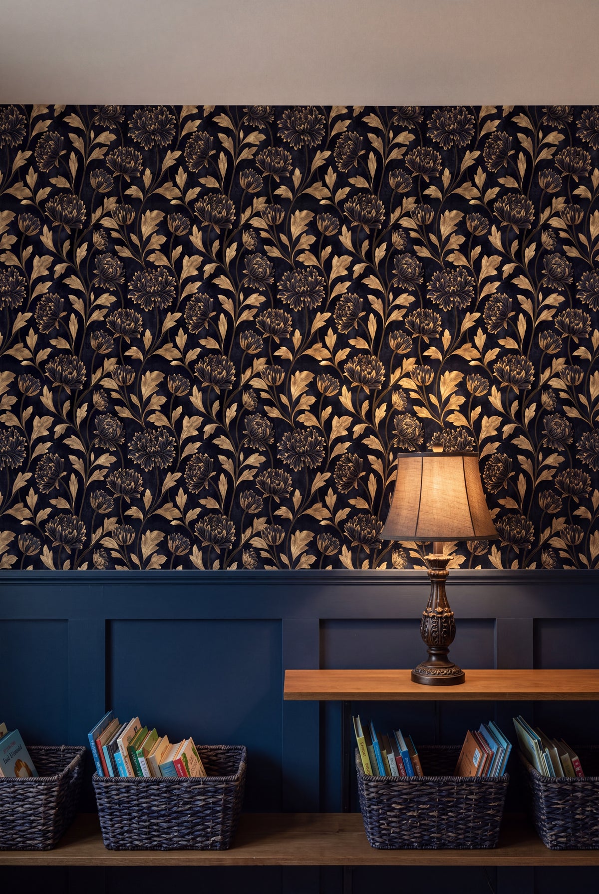Thistle Nocturne wallpaper shown in a kids room