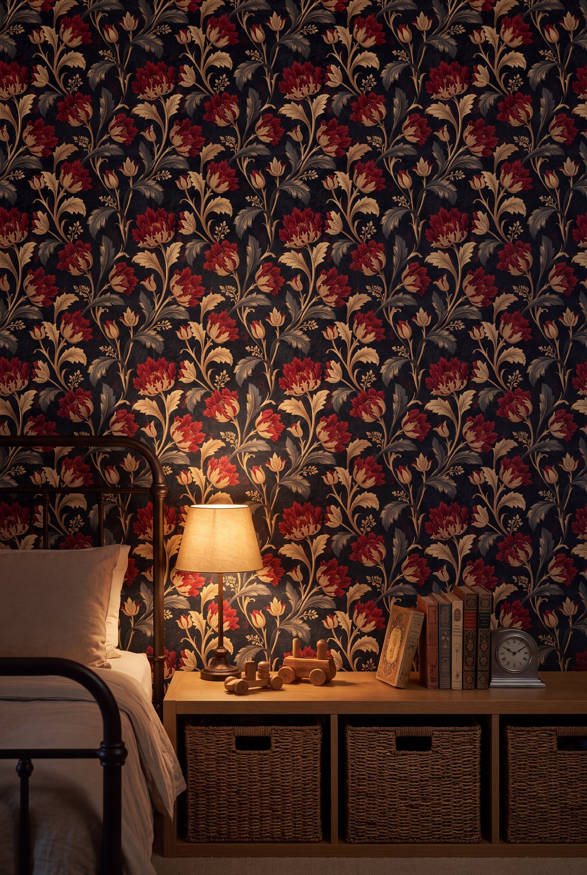 Crimson Abbey wallpaper shown in a kids room