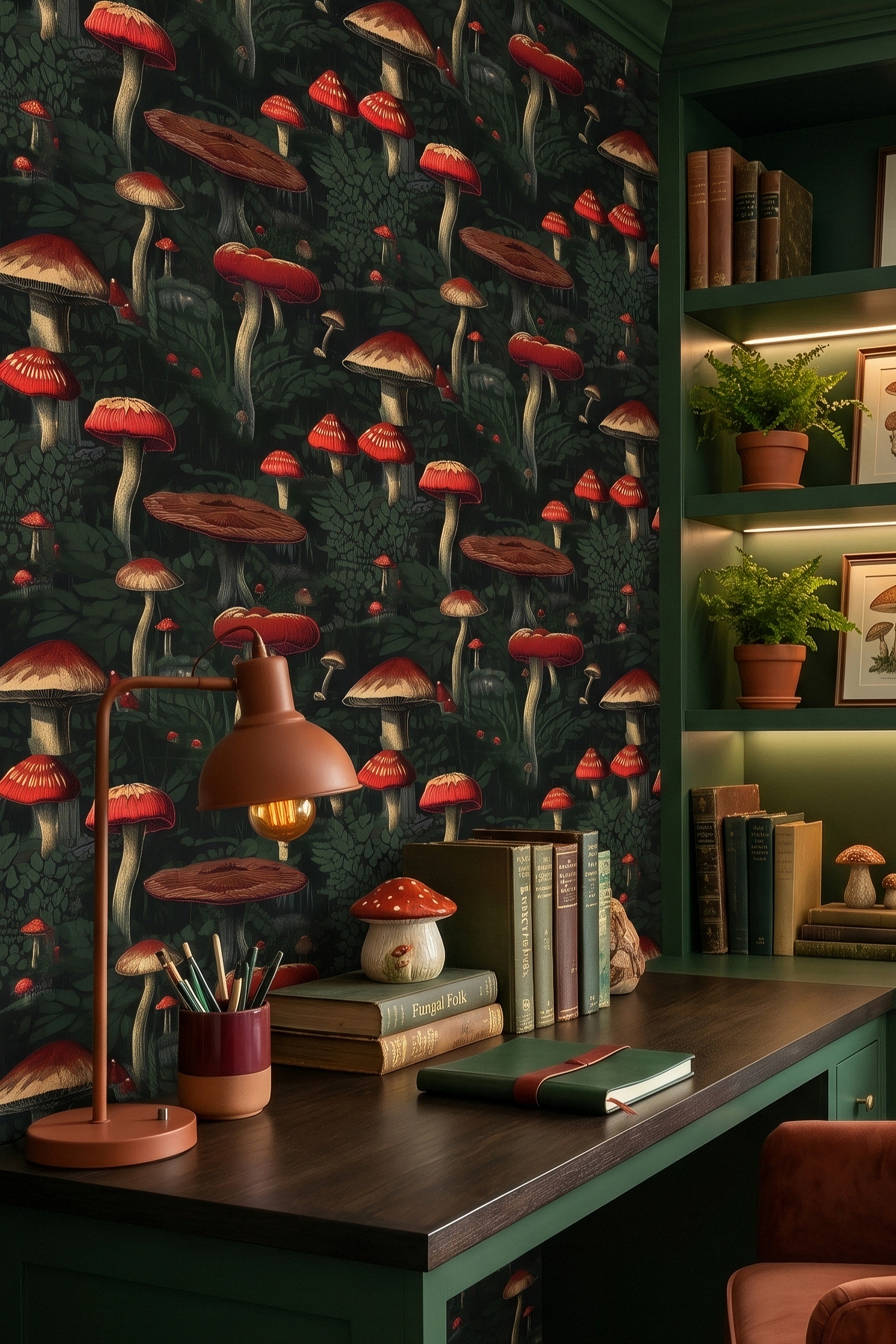 Crimson Cap wallpaper shown in a home office
