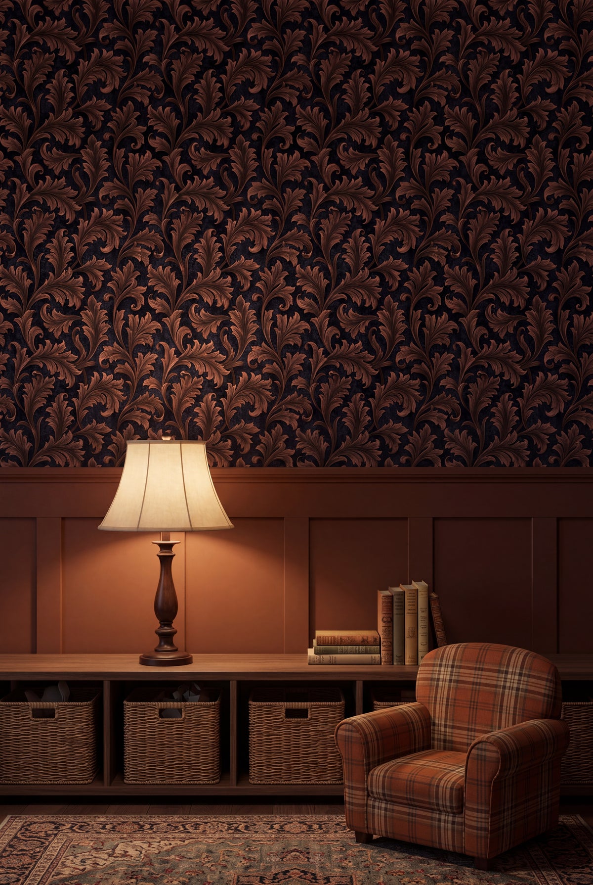 Copper Frond wallpaper shown in a kids room