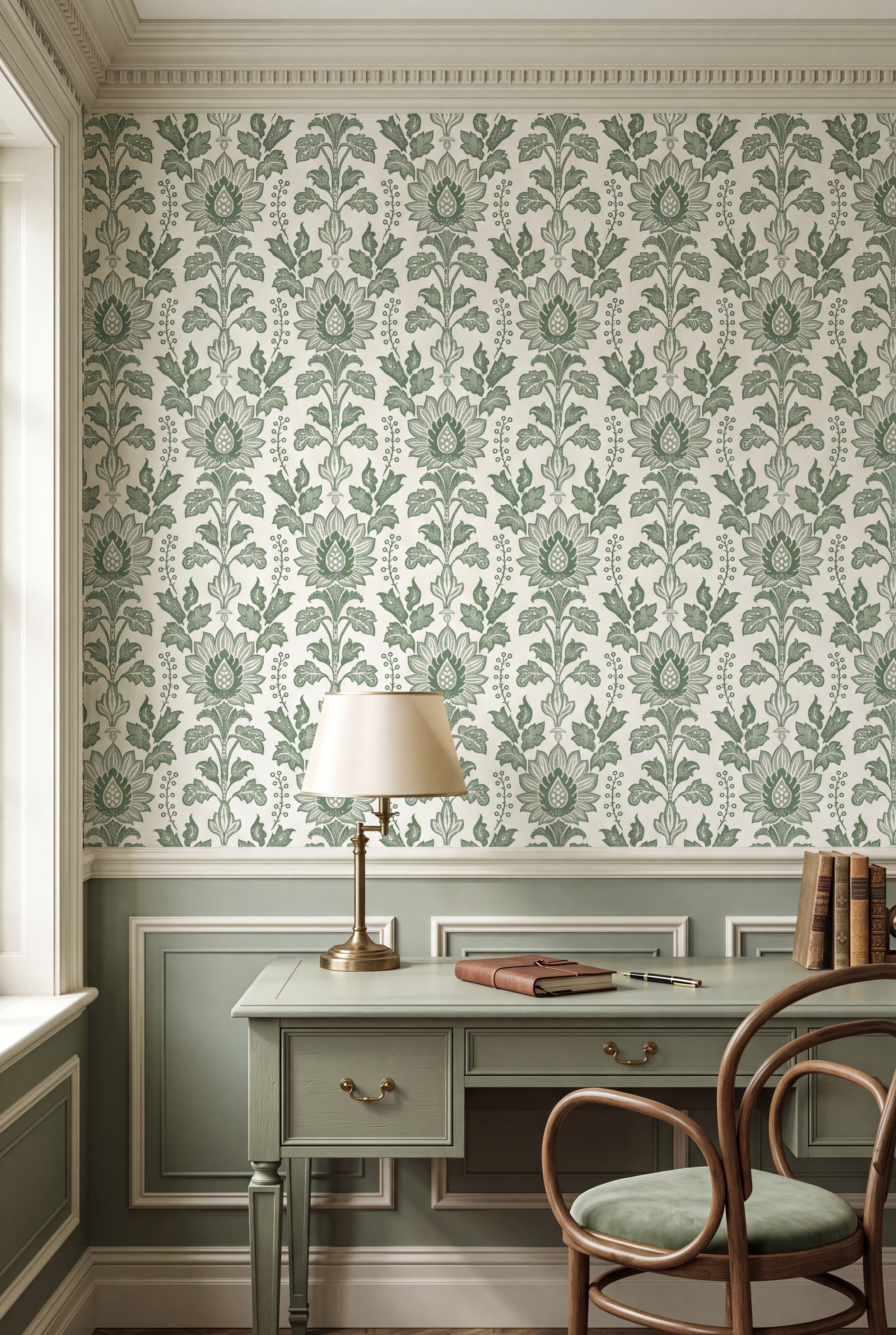 Cotswold wallpaper shown in a home office