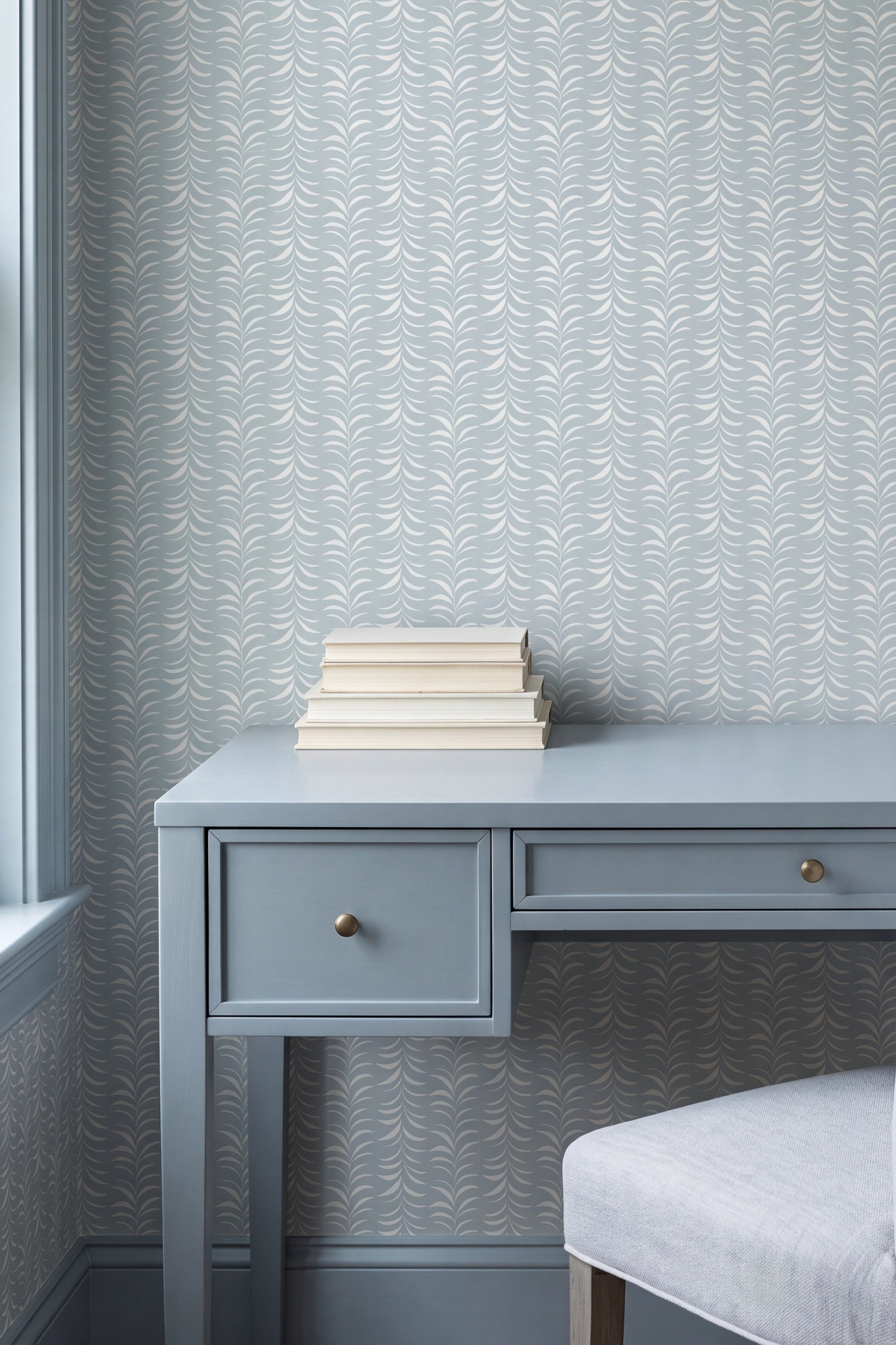 Pistachio Stripe wallpaper shown in a home office