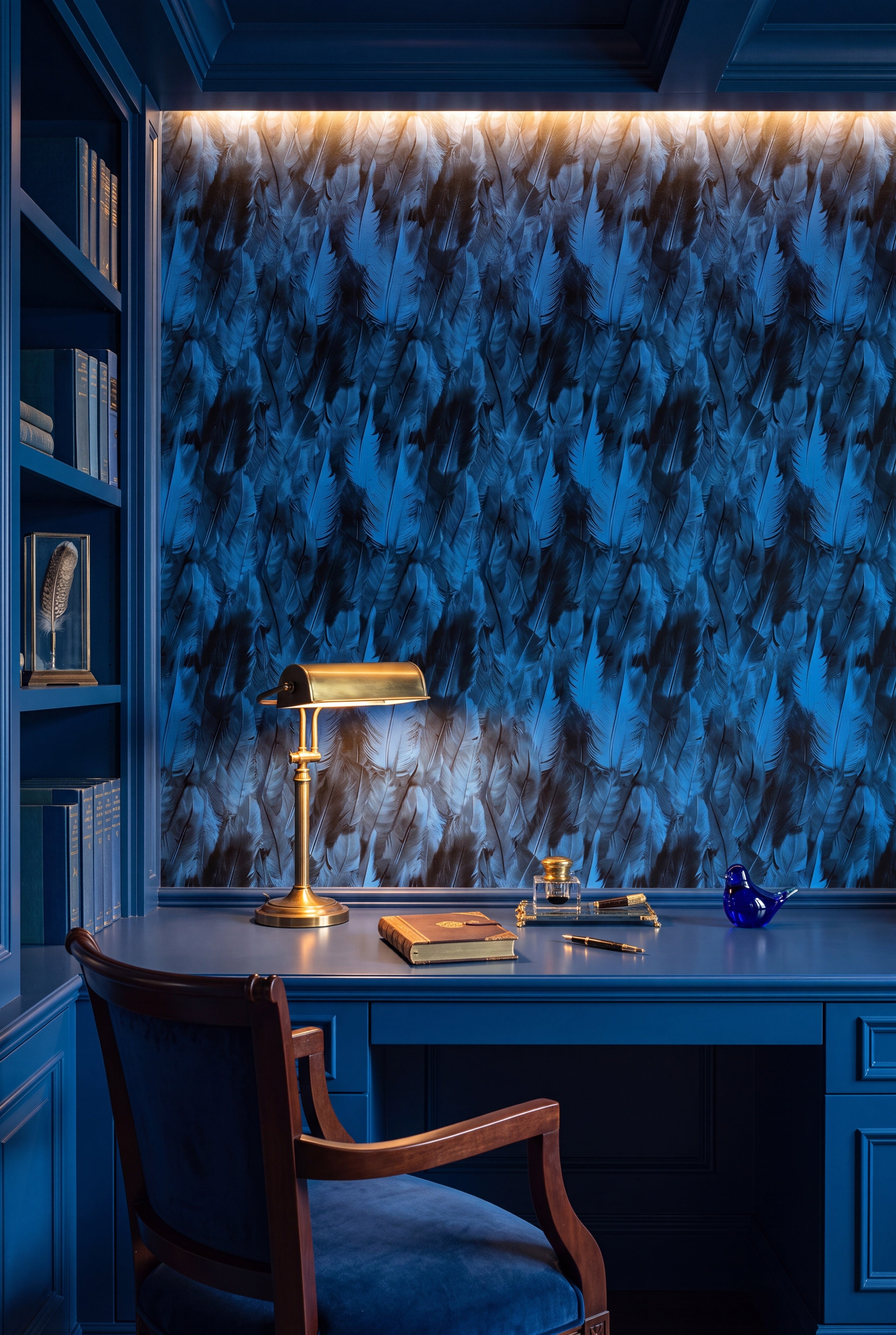 Bohemian Plume wallpaper shown in a home office