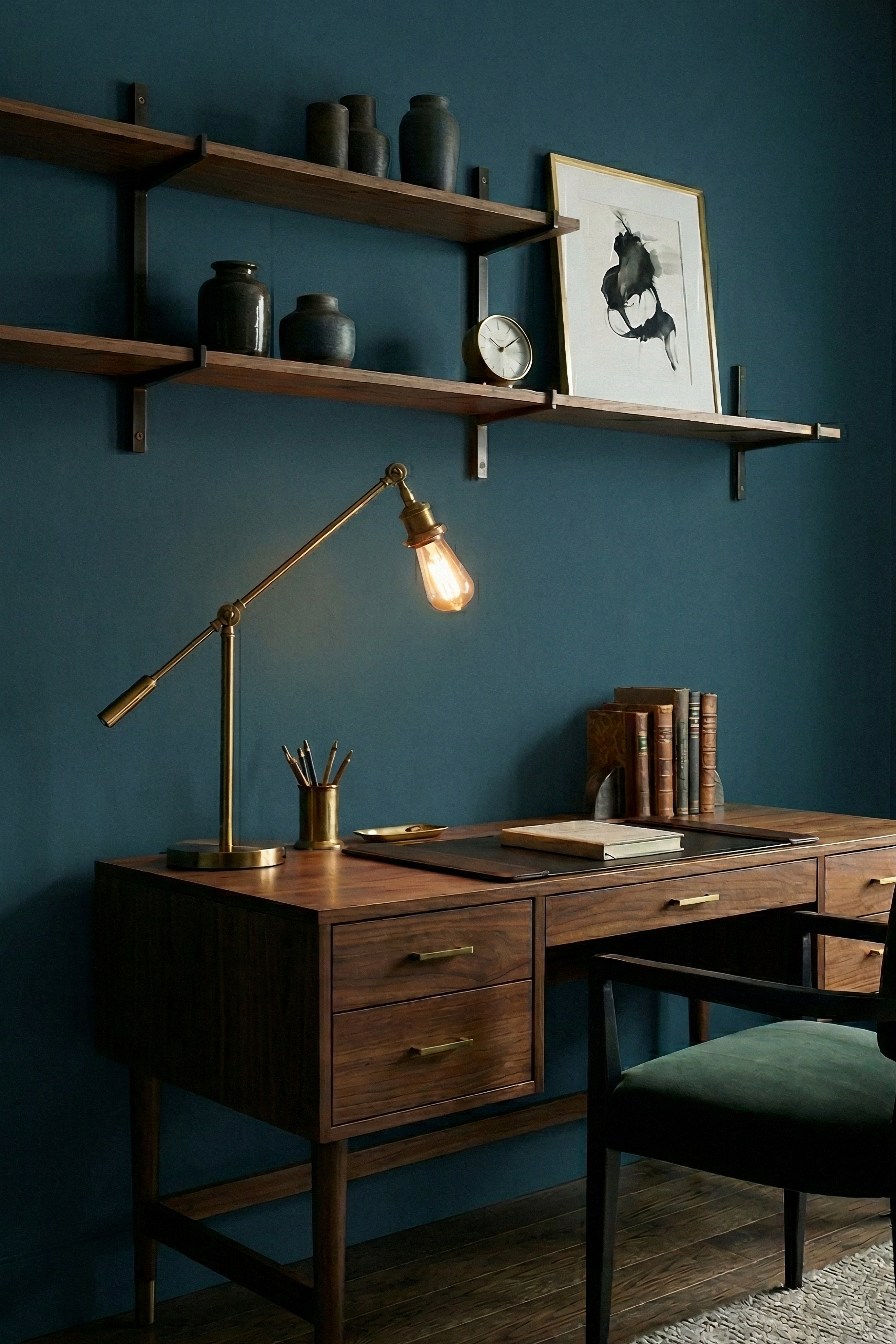 Deep End wallpaper shown in a home office