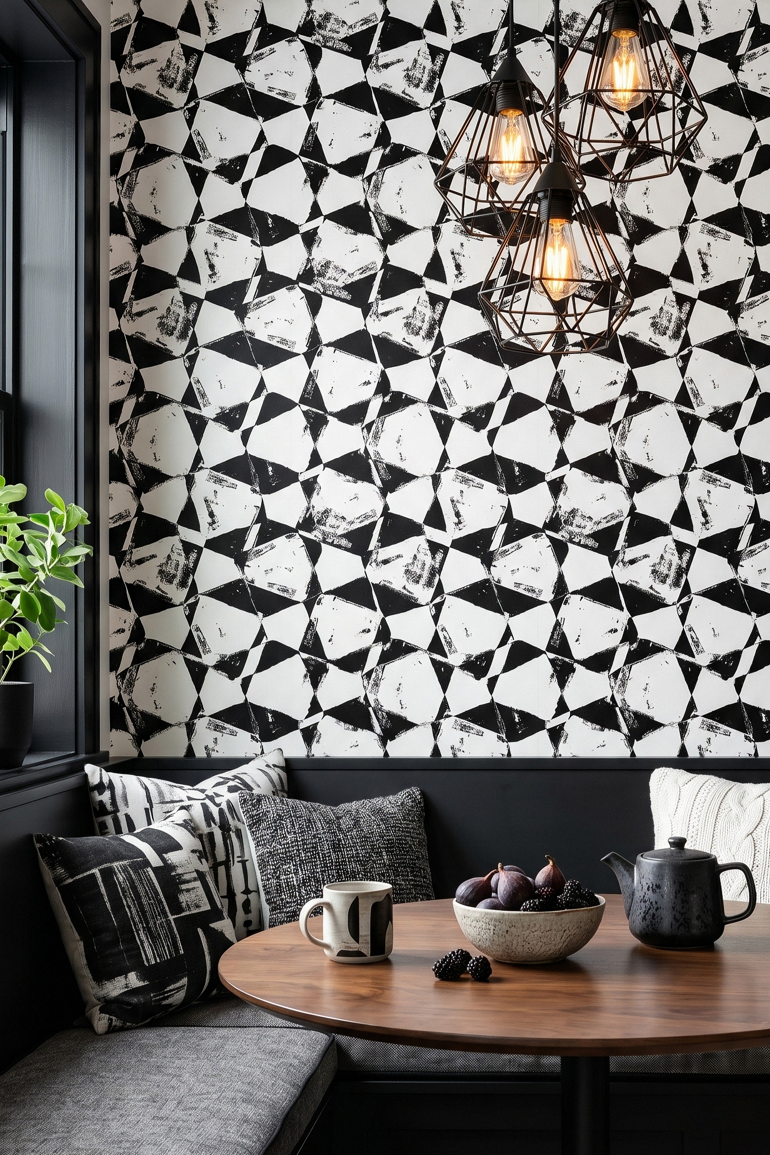 Scribble wallpaper shown in a cozy nook