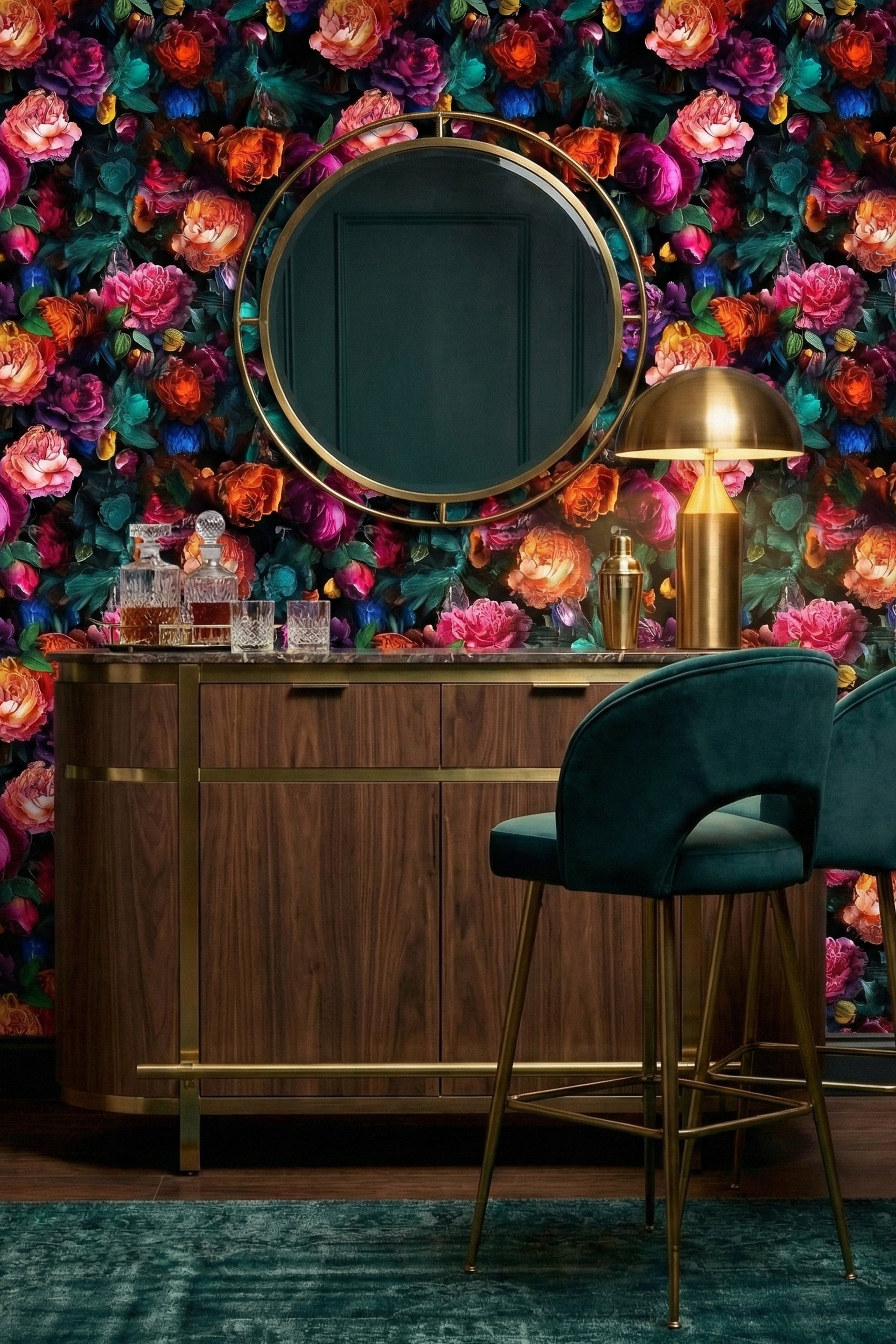 Opulence wallpaper shown in a home bar